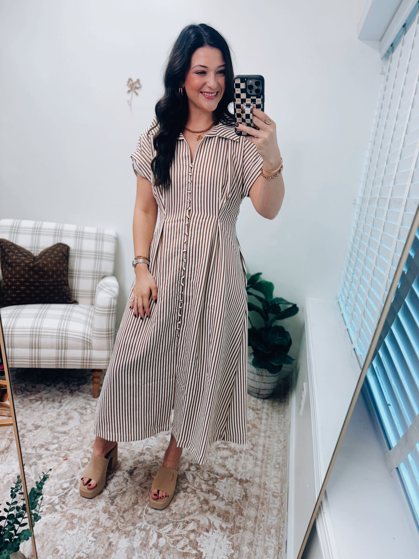 Tatum Striped Button Pleated Mini Dress