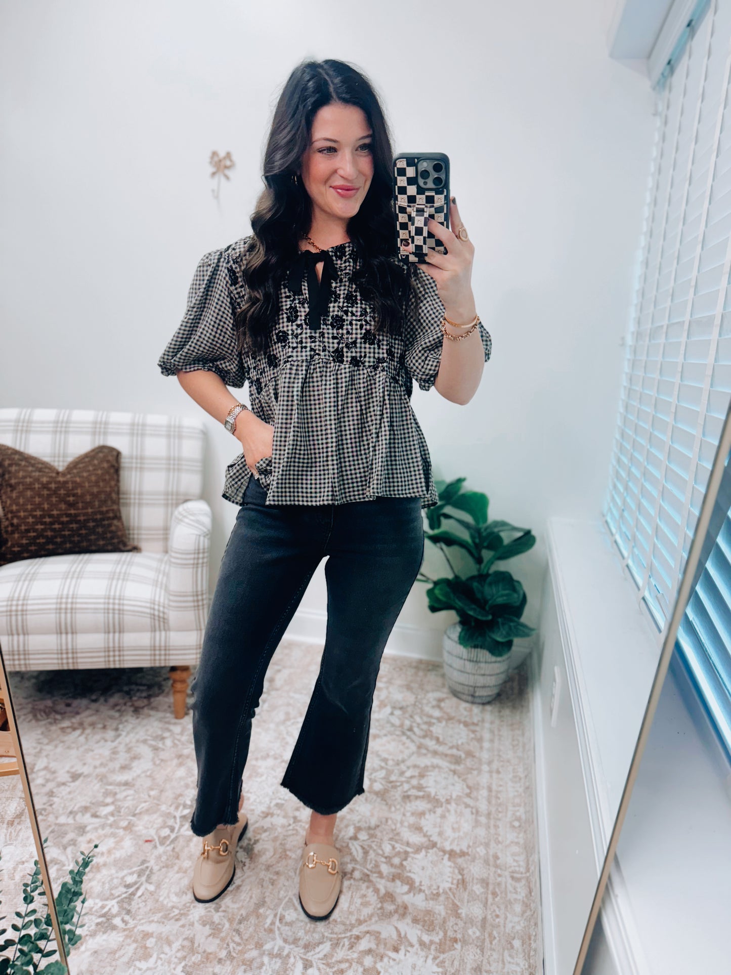 Sutton Gingham Embroidered Top