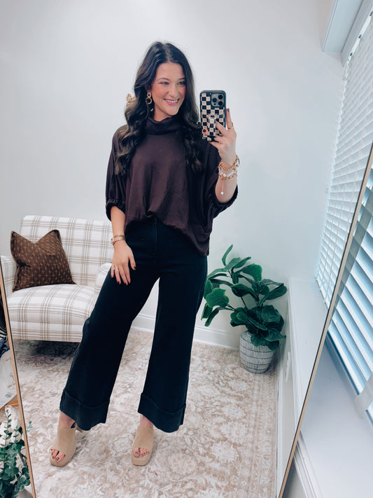 Holly Mock Neck Chocolate Top