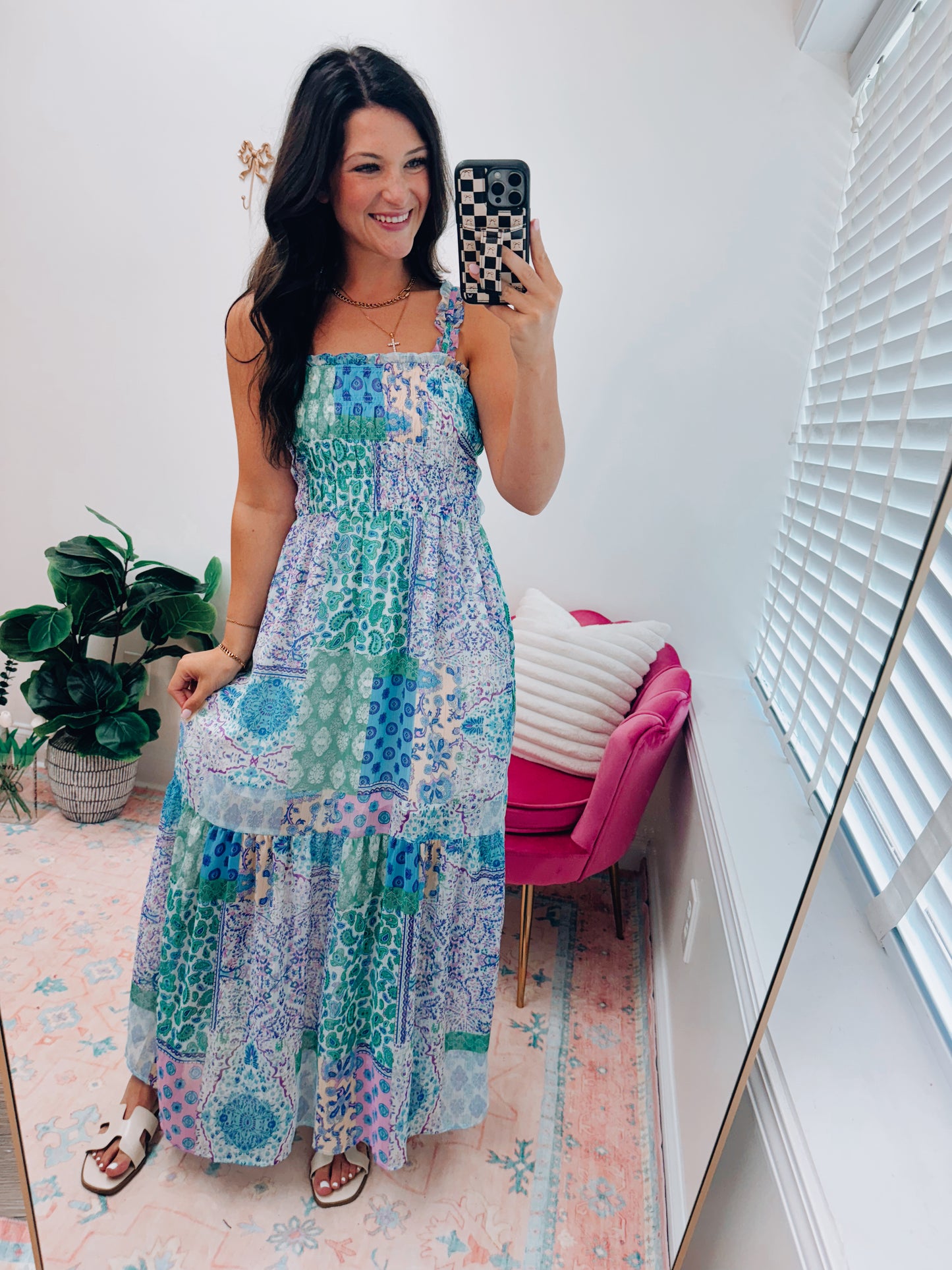 Smocked Top Patch-Work Maxi Dress