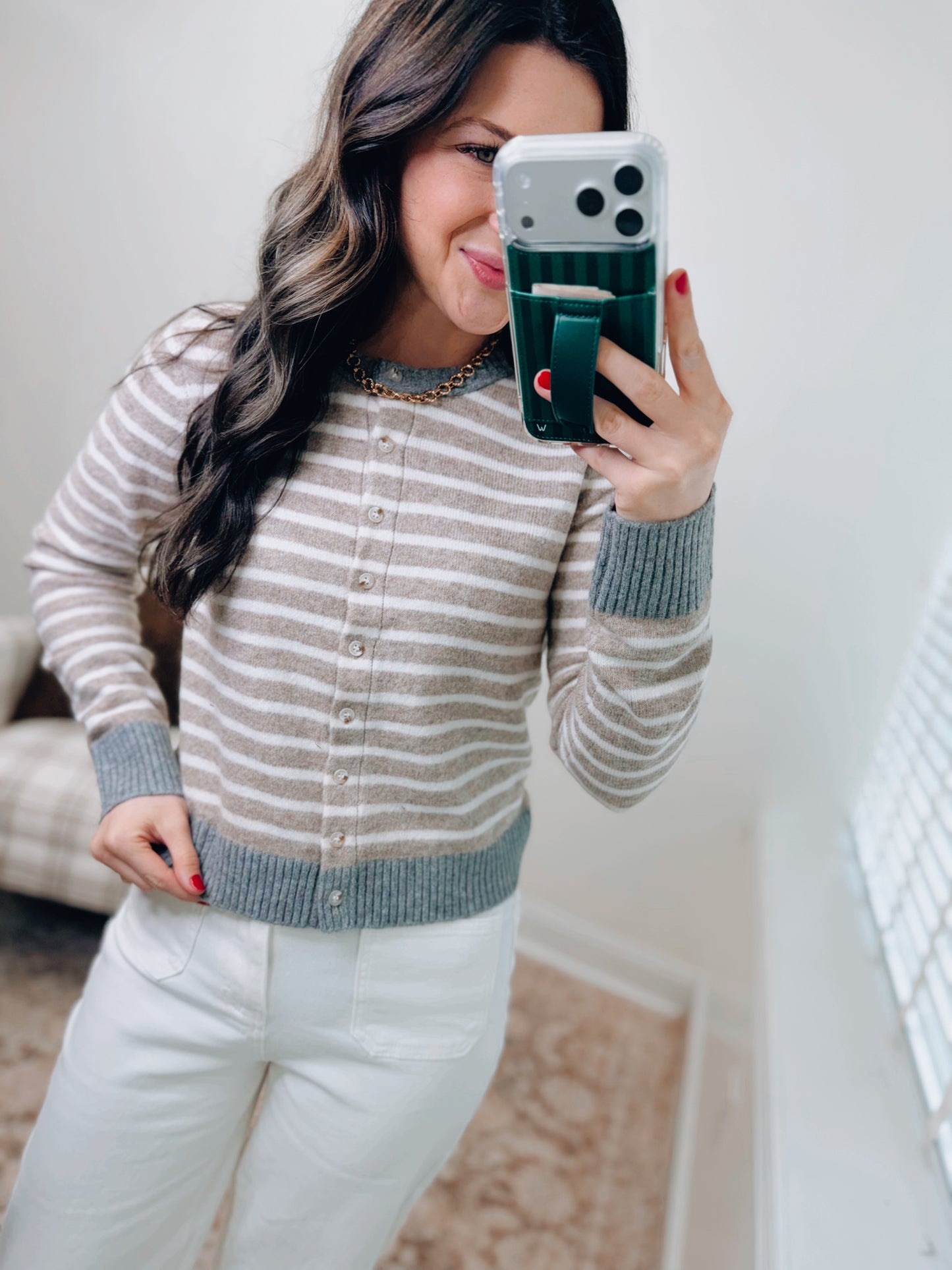 Neutral Stripe Cardigan Sweater Top