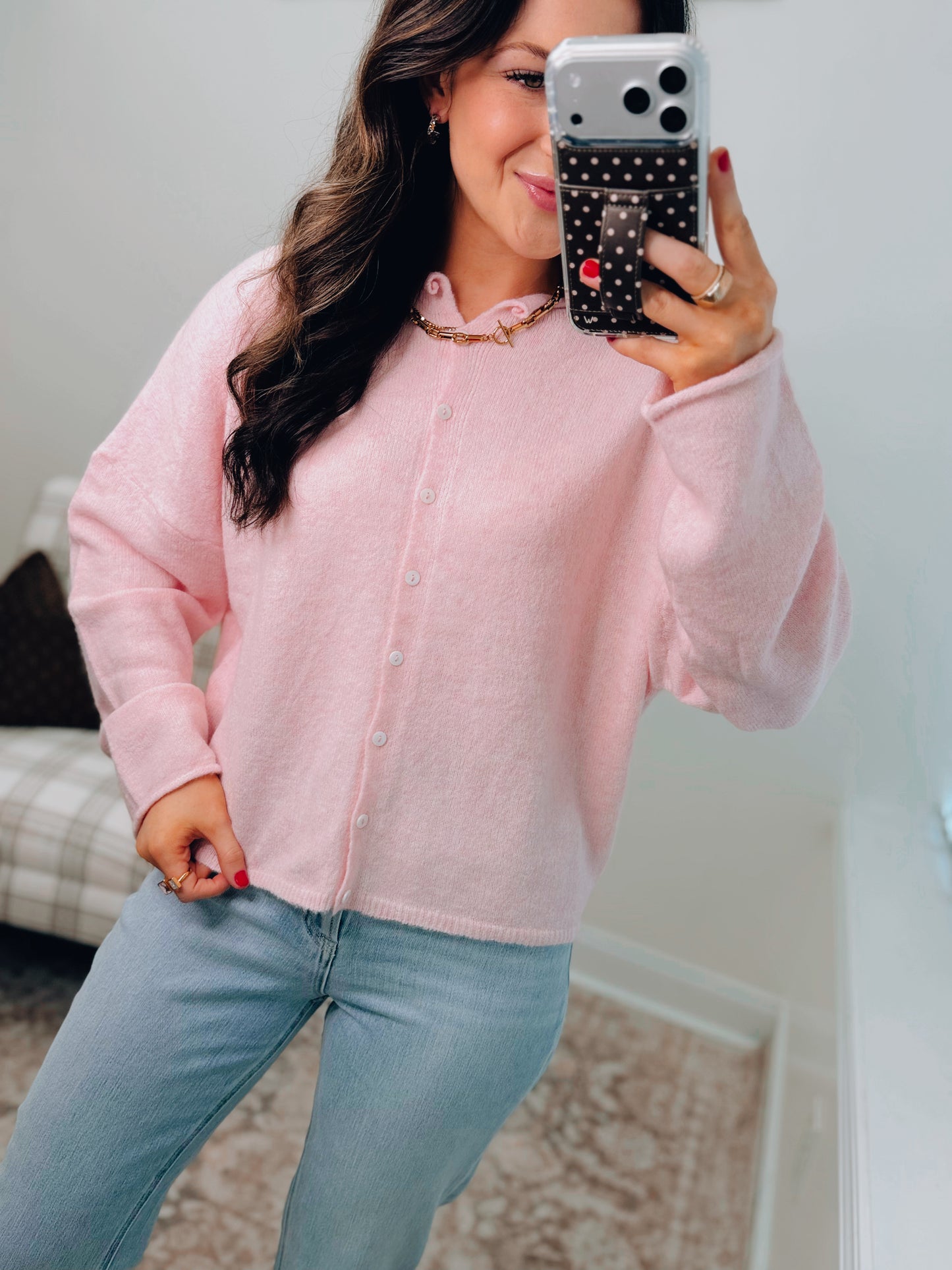 Willow Button Cardigan Top - Pink