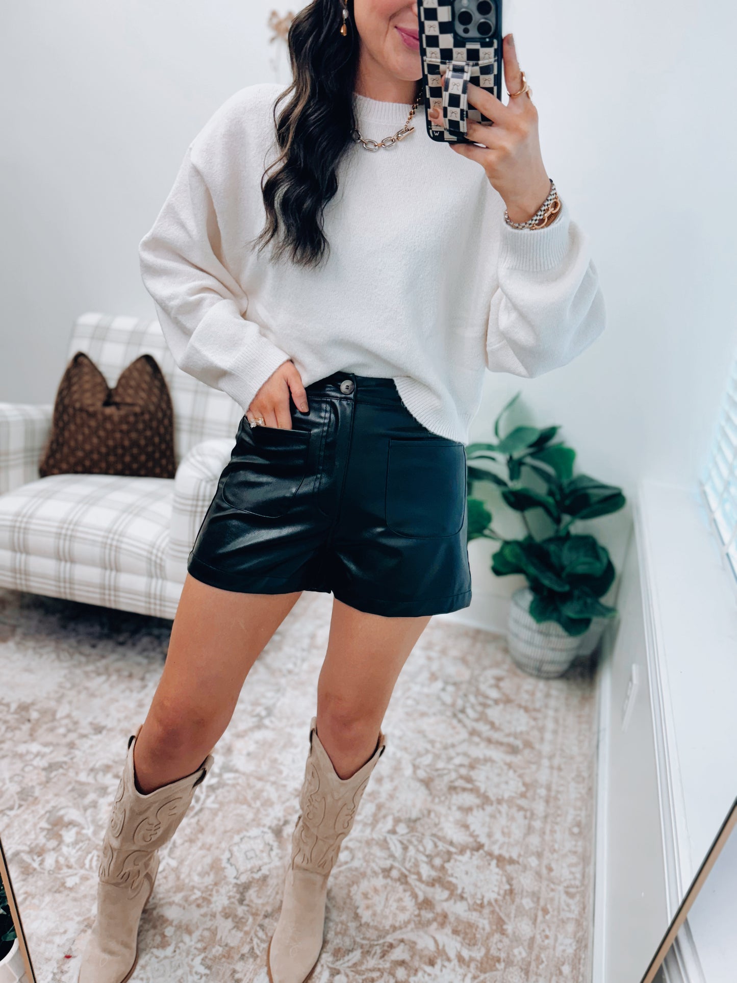 Faux Leather Pocket Shorts - Black