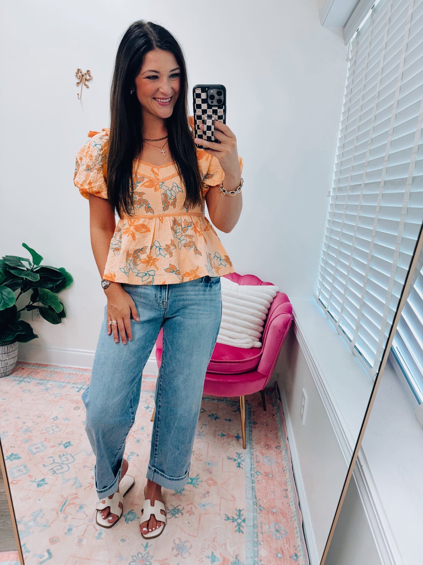 Papaya Floral Peplum Top