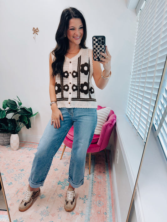 Greer Crochet Floral Sweater Vest