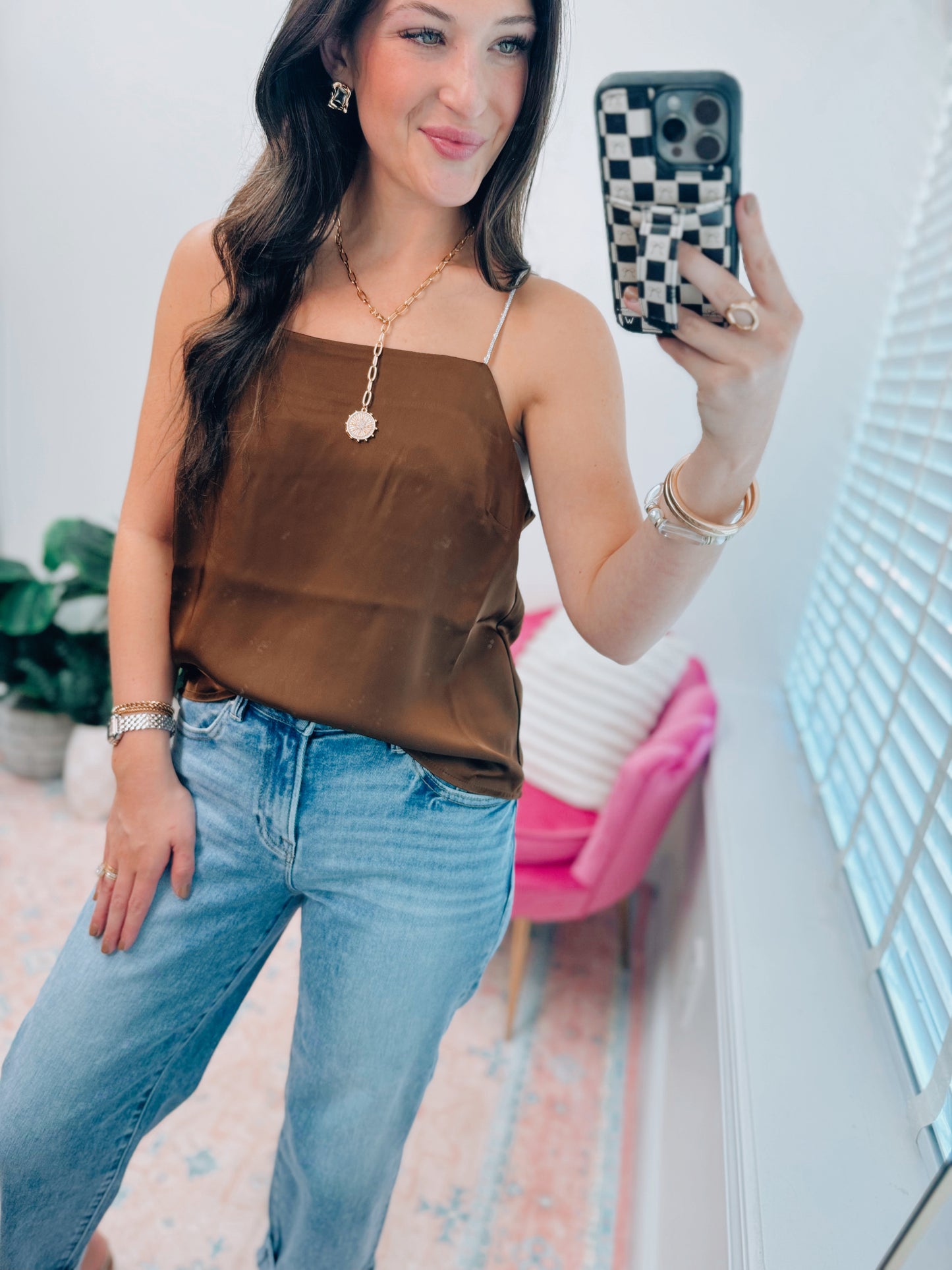 Rhinestone Brown Satin Top