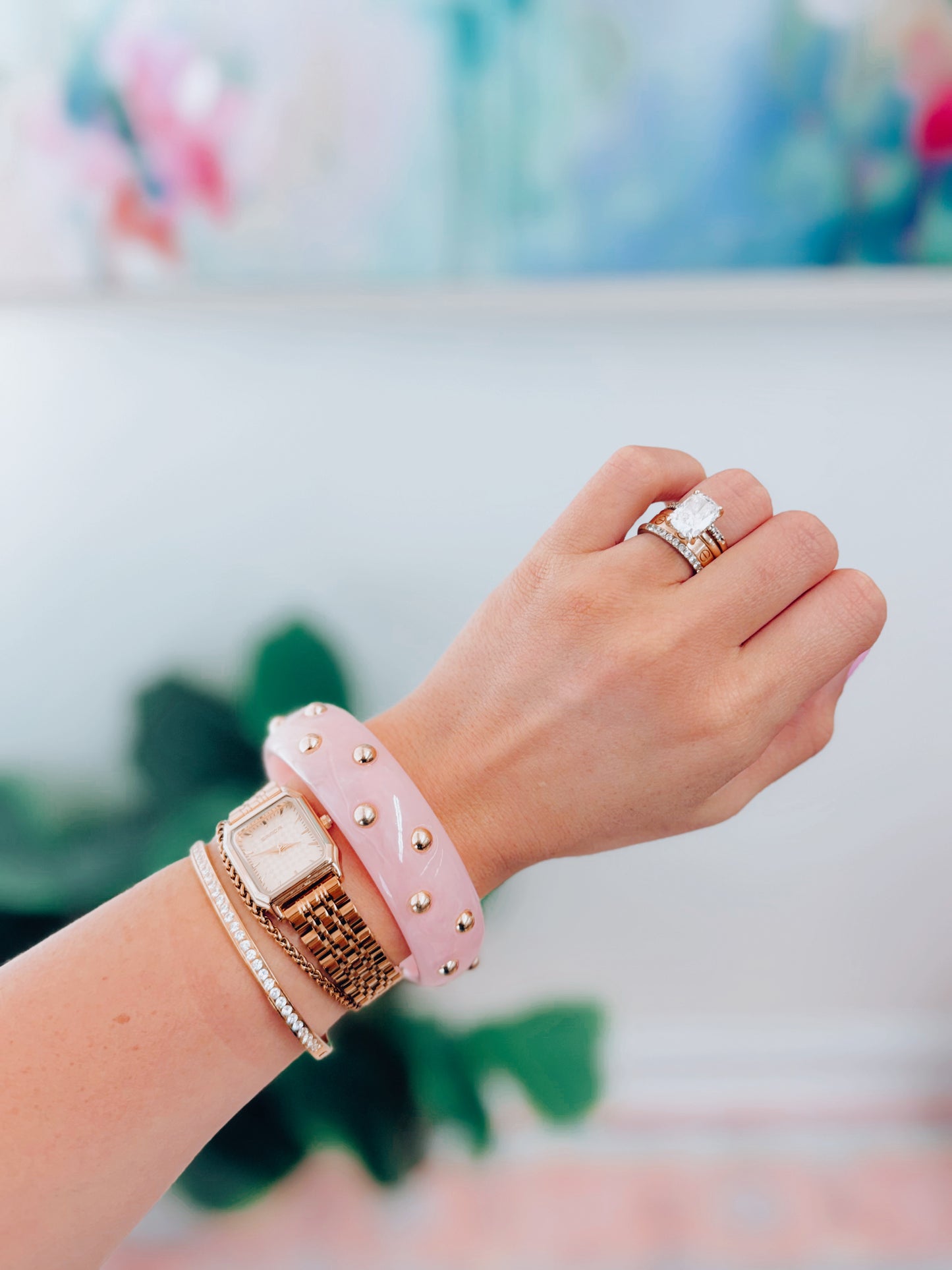 Calla Studded Acrylic Bangle - Pink