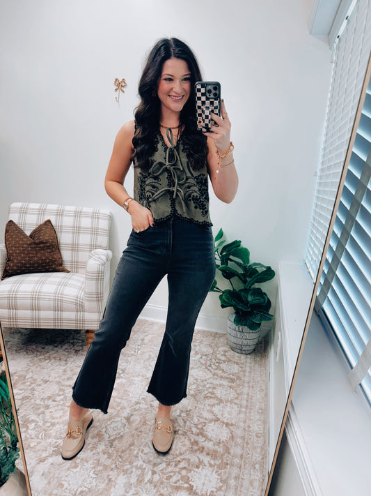 Olive Suede Crochet Suede Vest