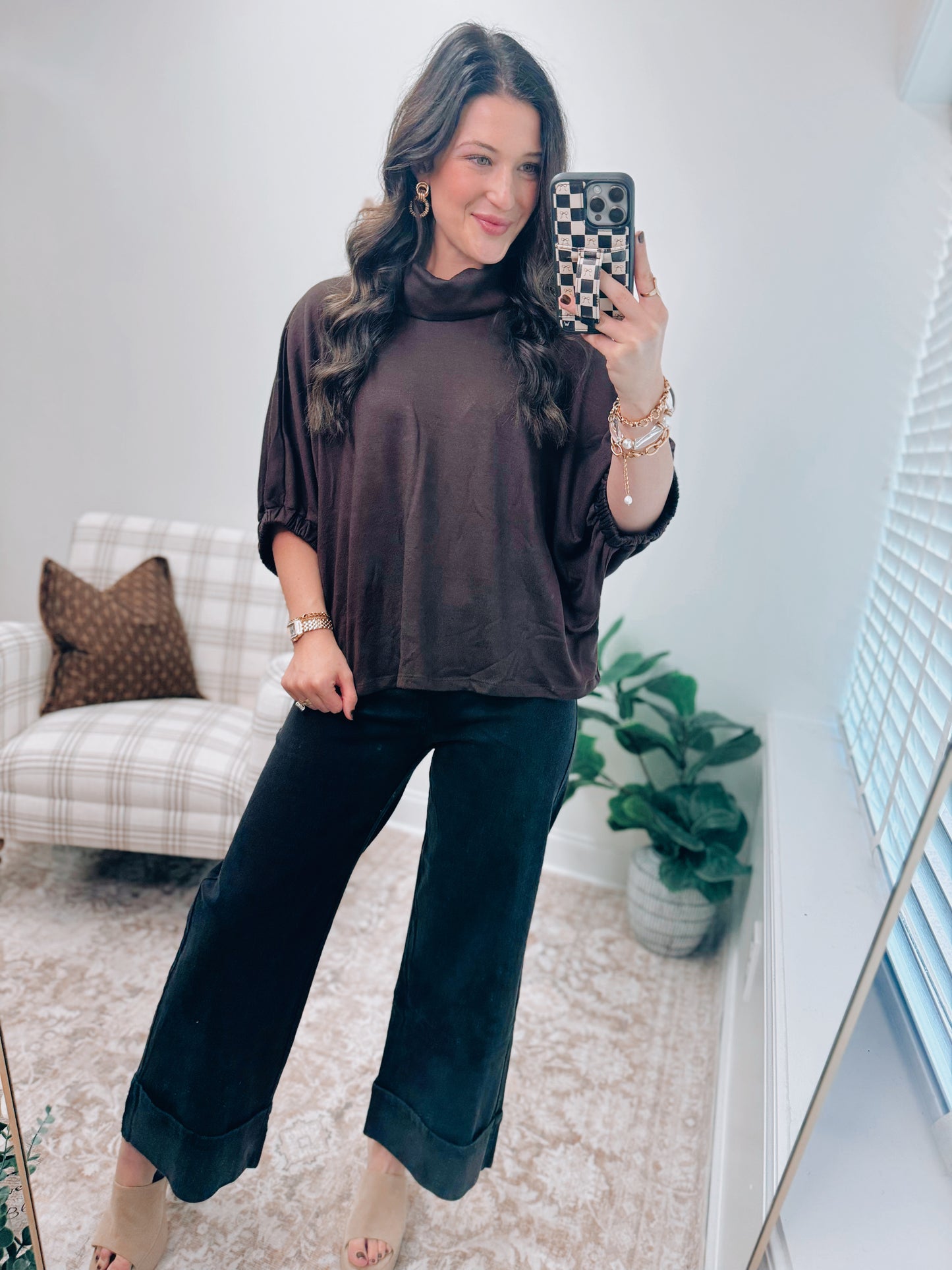 Holly Mock Neck Chocolate Top