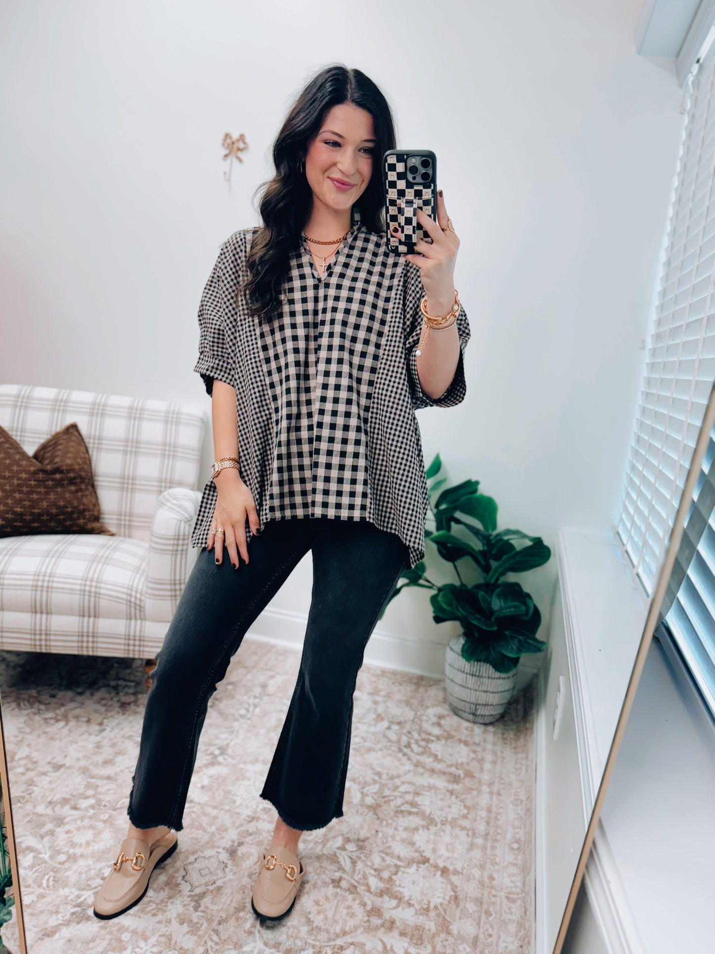 Gingham Mix Media Dolman Top