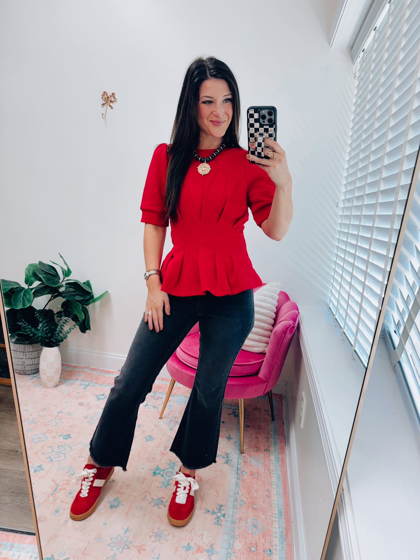 Sideline Chic Pleated Top - Red
