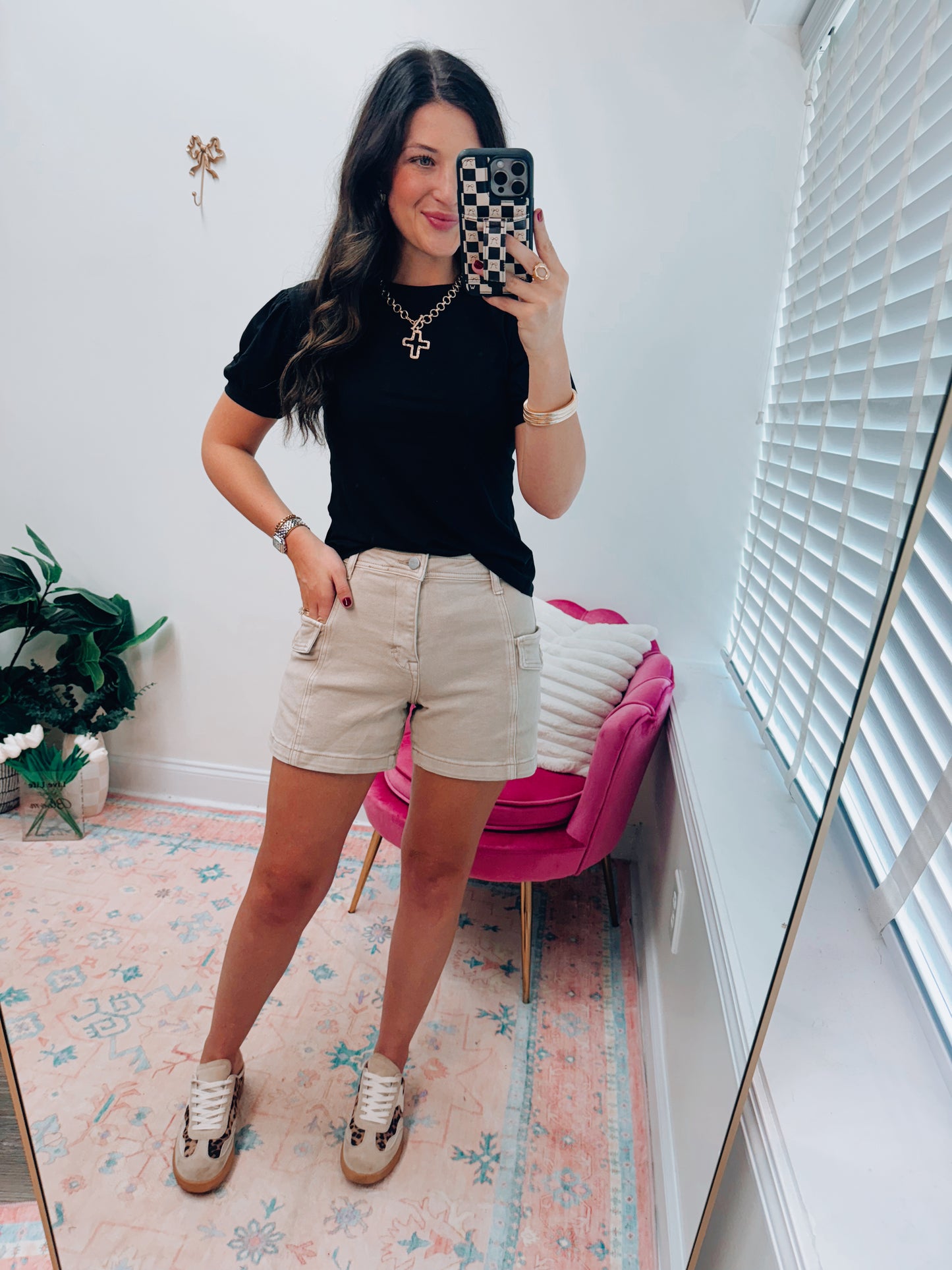 Khaki Risen Cargo Denim Shorts