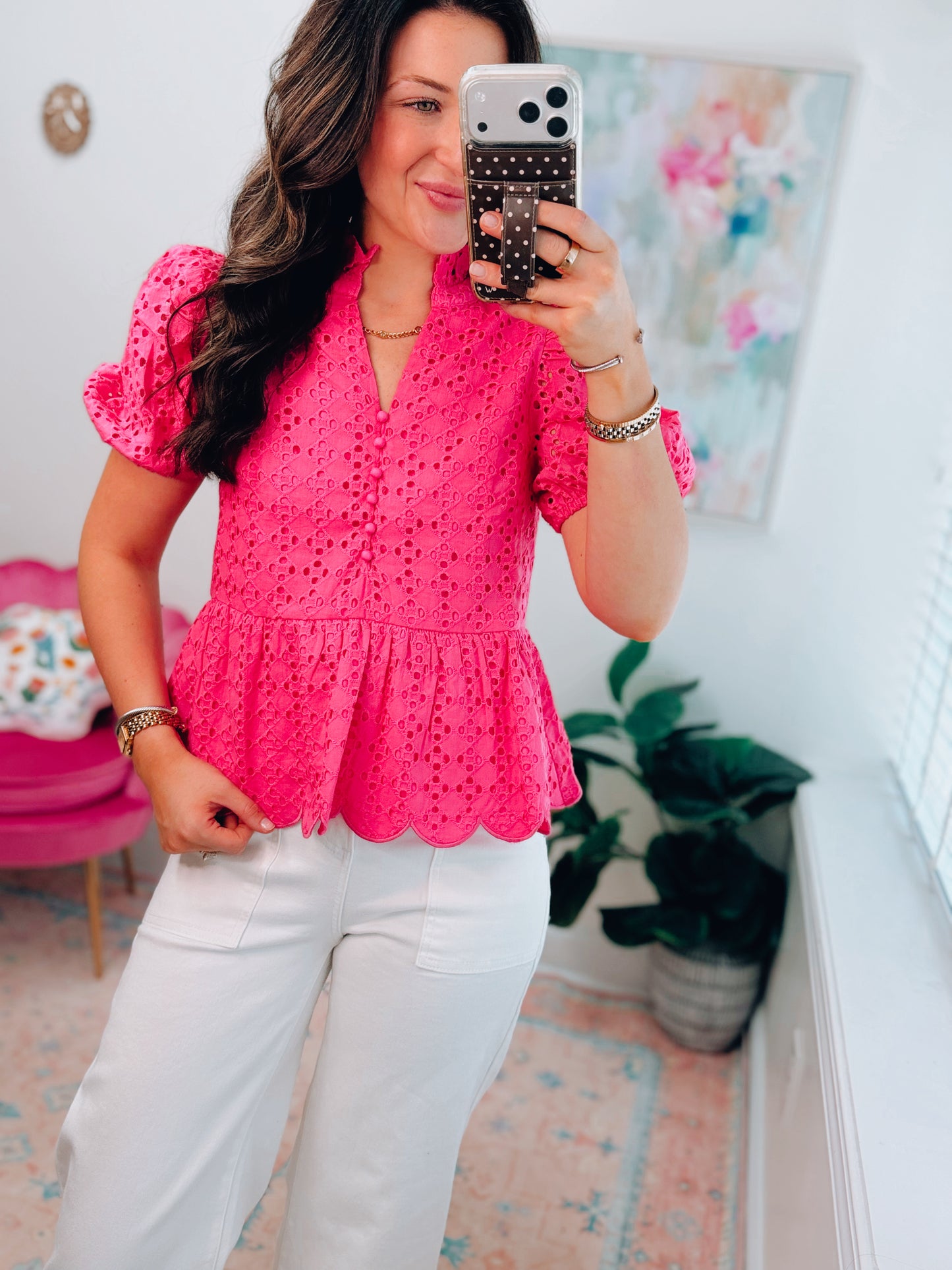 Simply Grace Eyelet Top - Pink