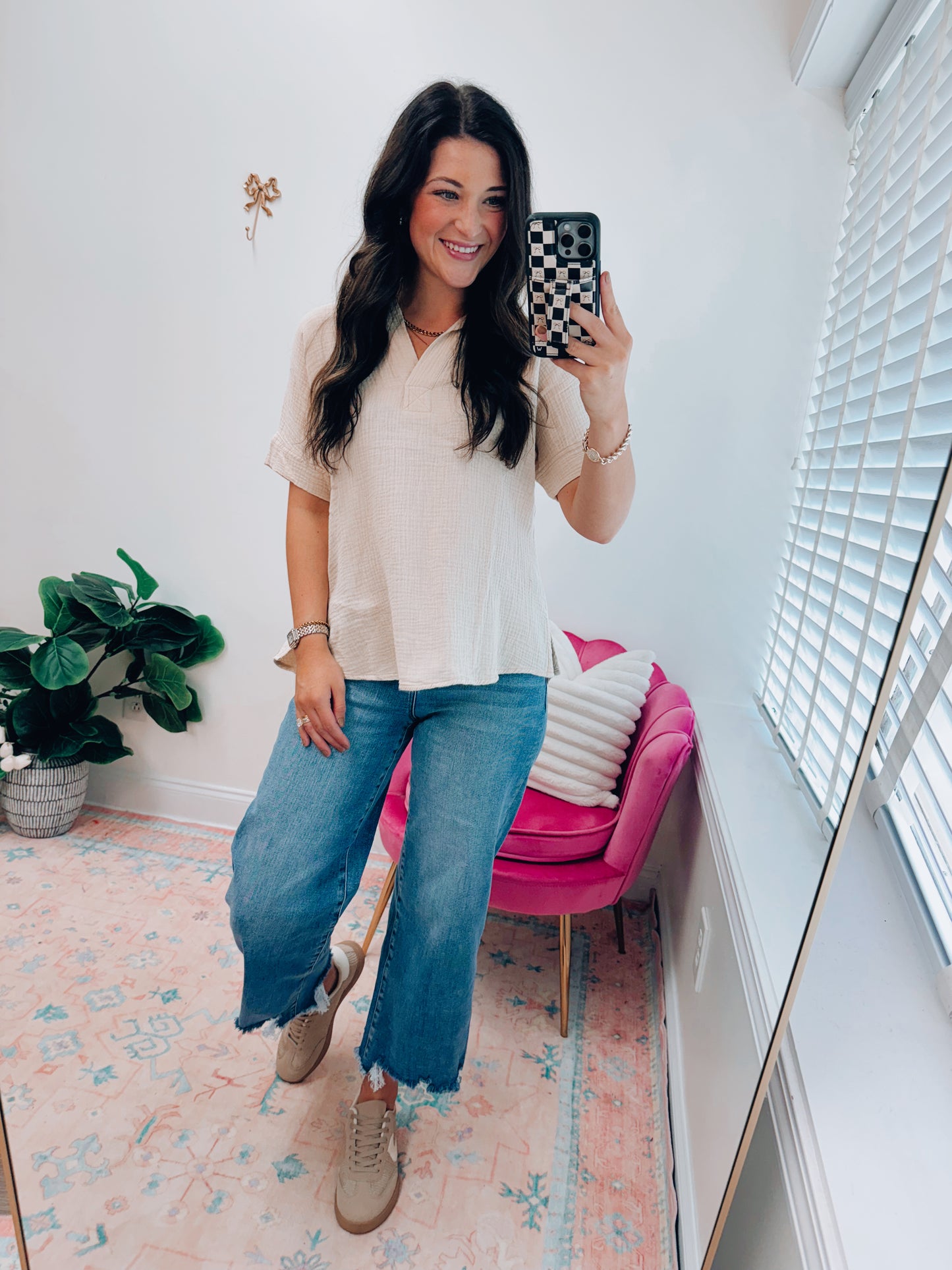 Henley Gauze Taupe Top