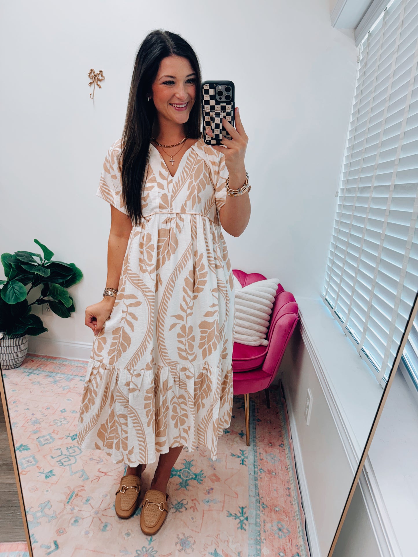 Beige Better Print Midi Dress