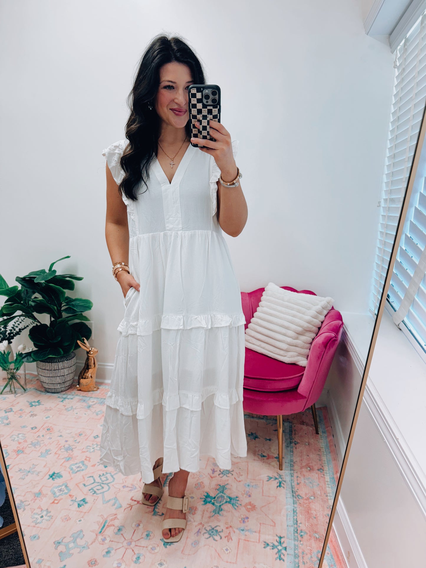 Claire Tiered Midi Dress - White