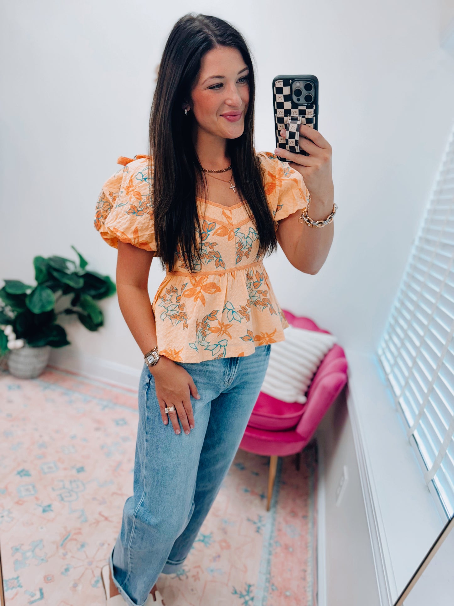 Papaya Floral Peplum Top