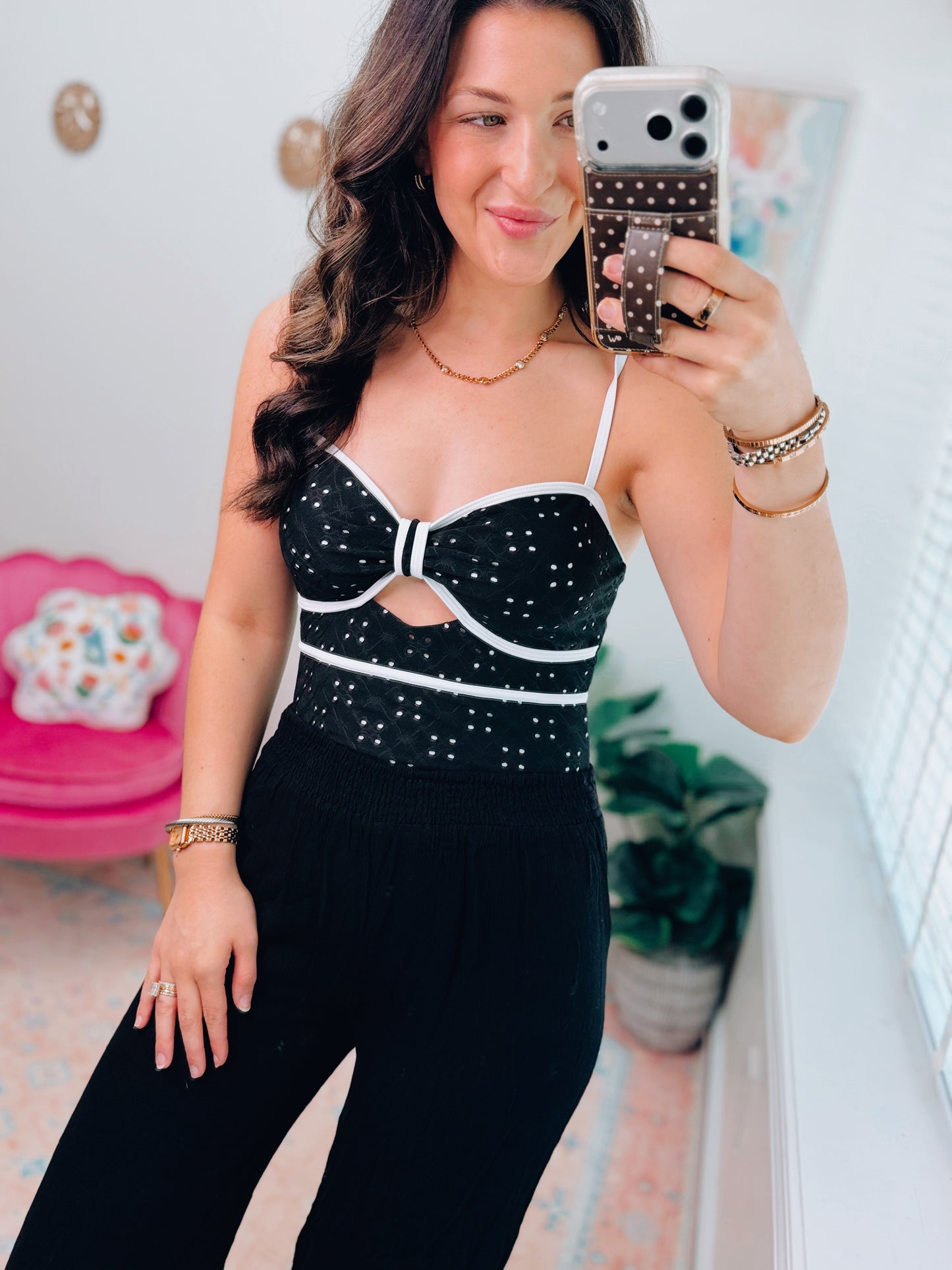Black Eyelet One Piece Swimsuit