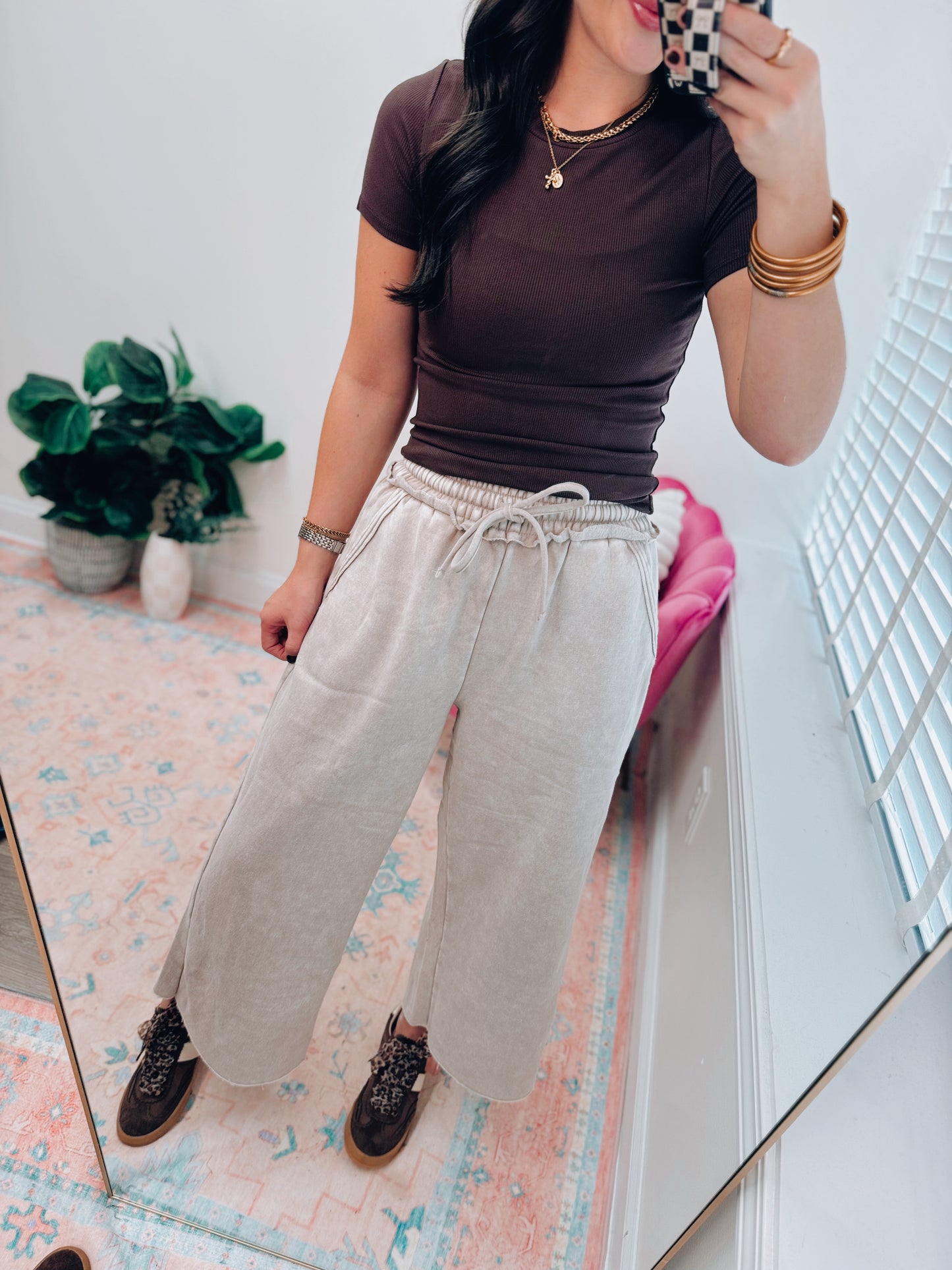 Savannah Mineral Wash Wide-Leg Sweats - Mocha