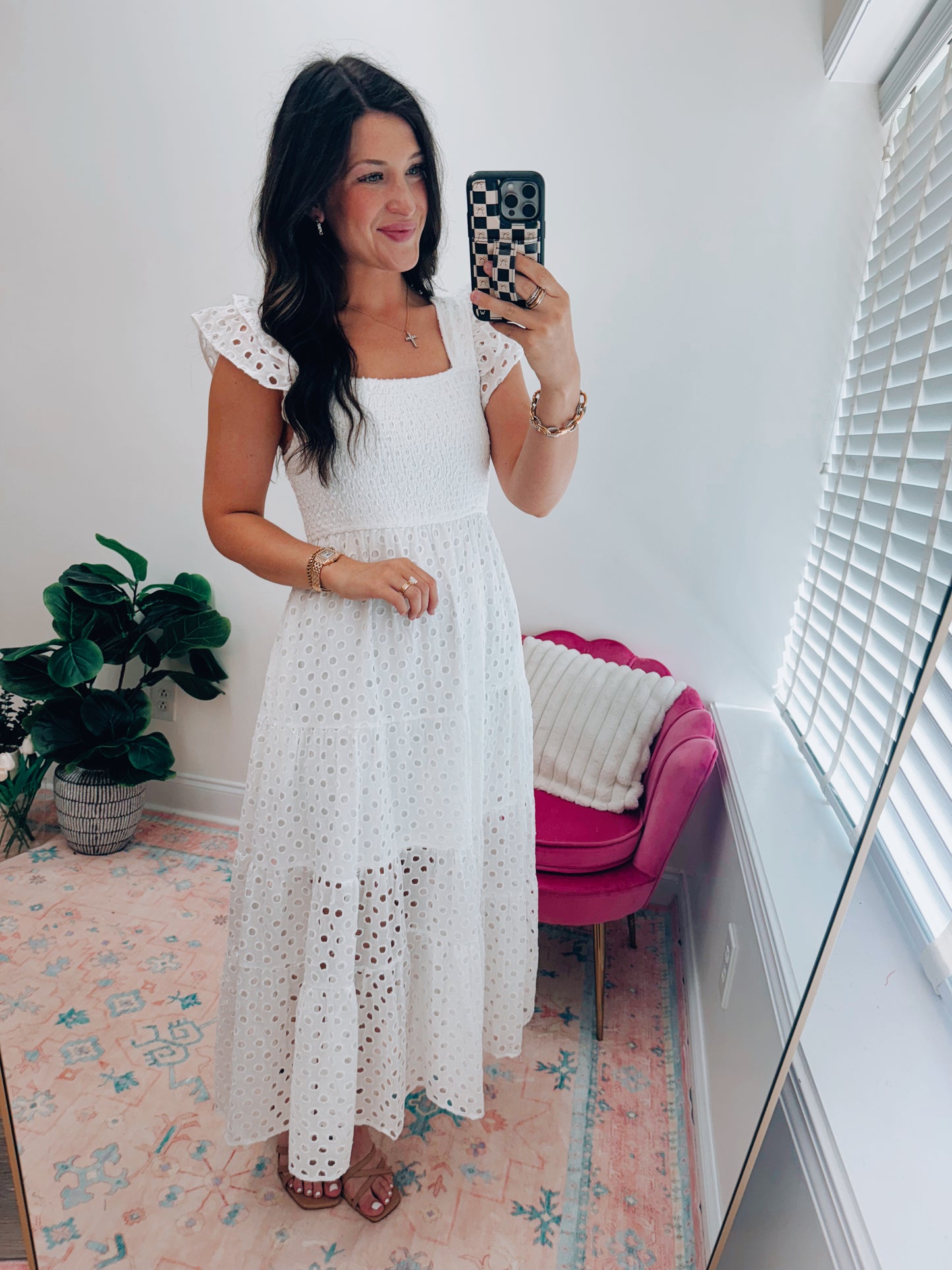 Harlow Eyelet Smocked Midi Dress