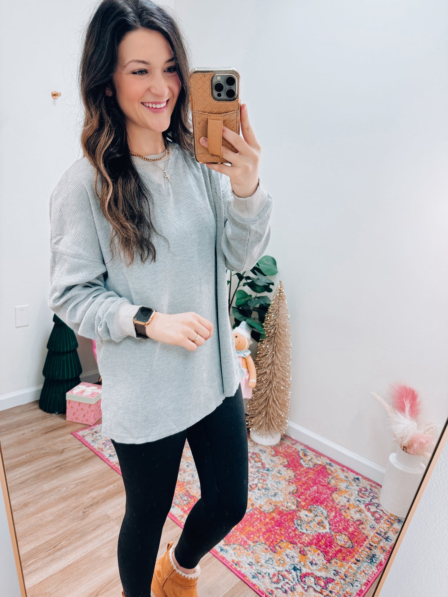 Gray Thermal Knit Pullover