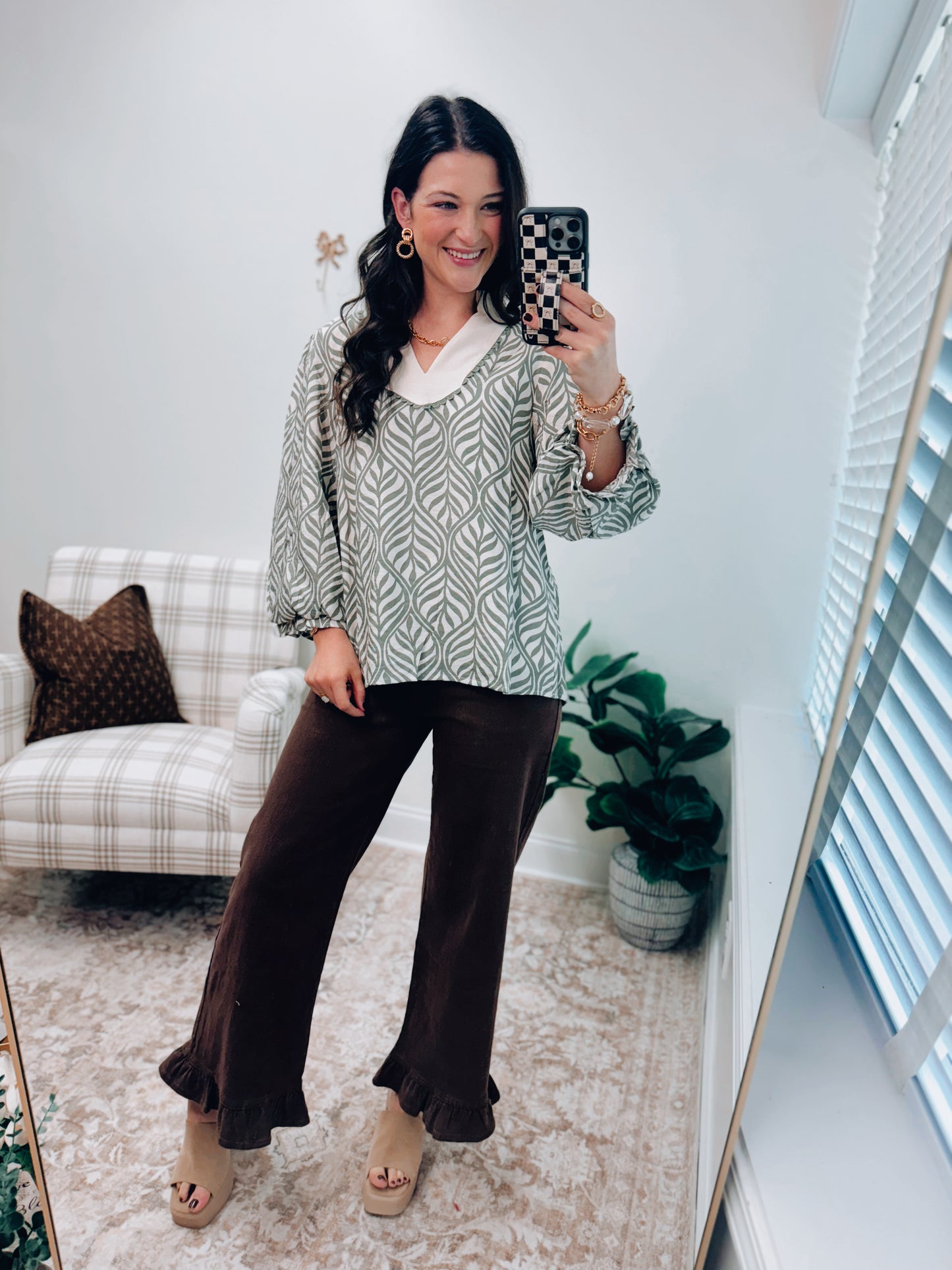 Hayes Print Scallop Top