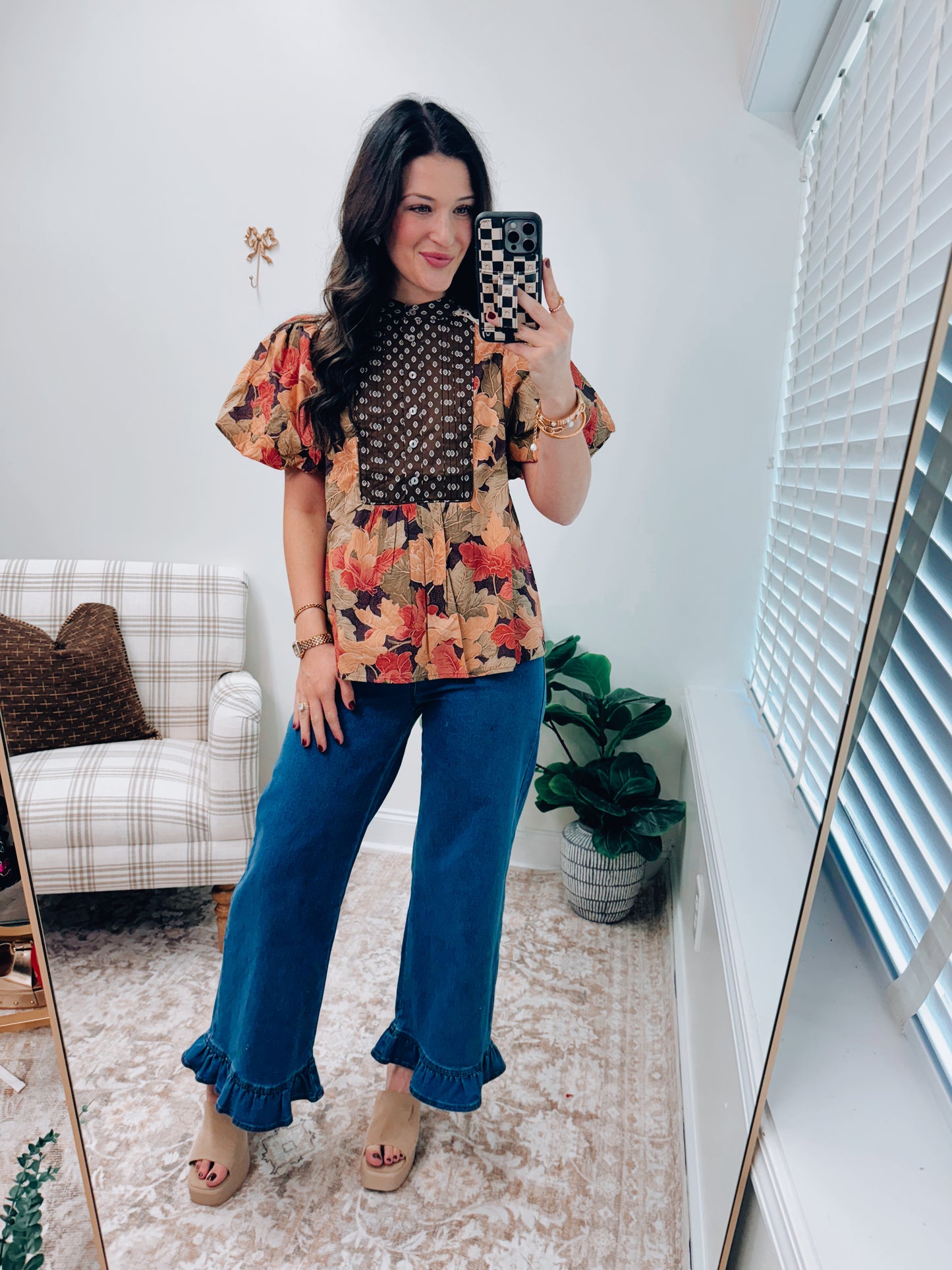 Lanie Fall Mix Pleated Top