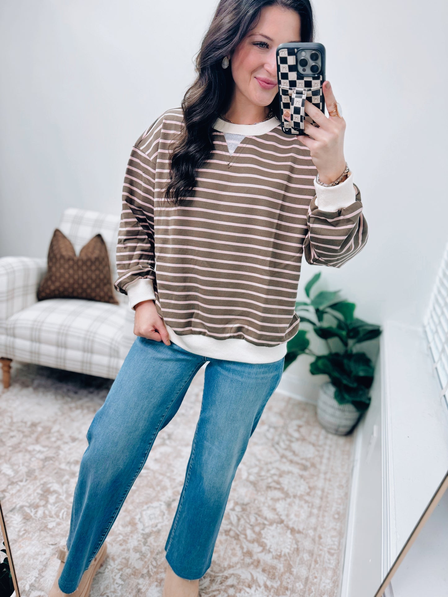 Mocha Stripe Crewneck