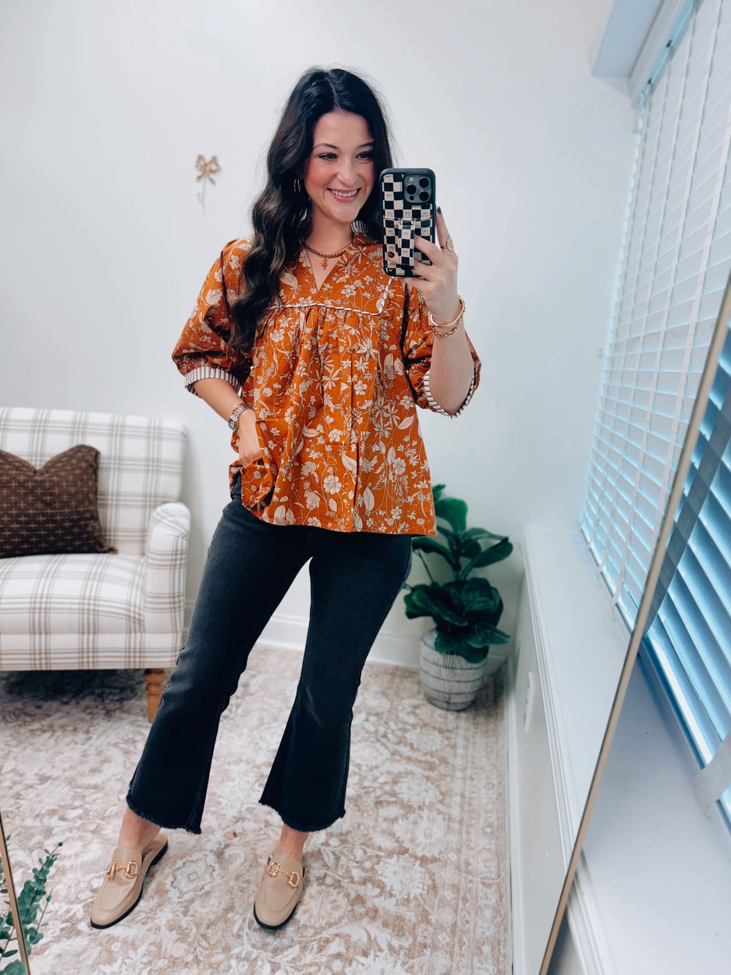 Elle Caramel Print Top