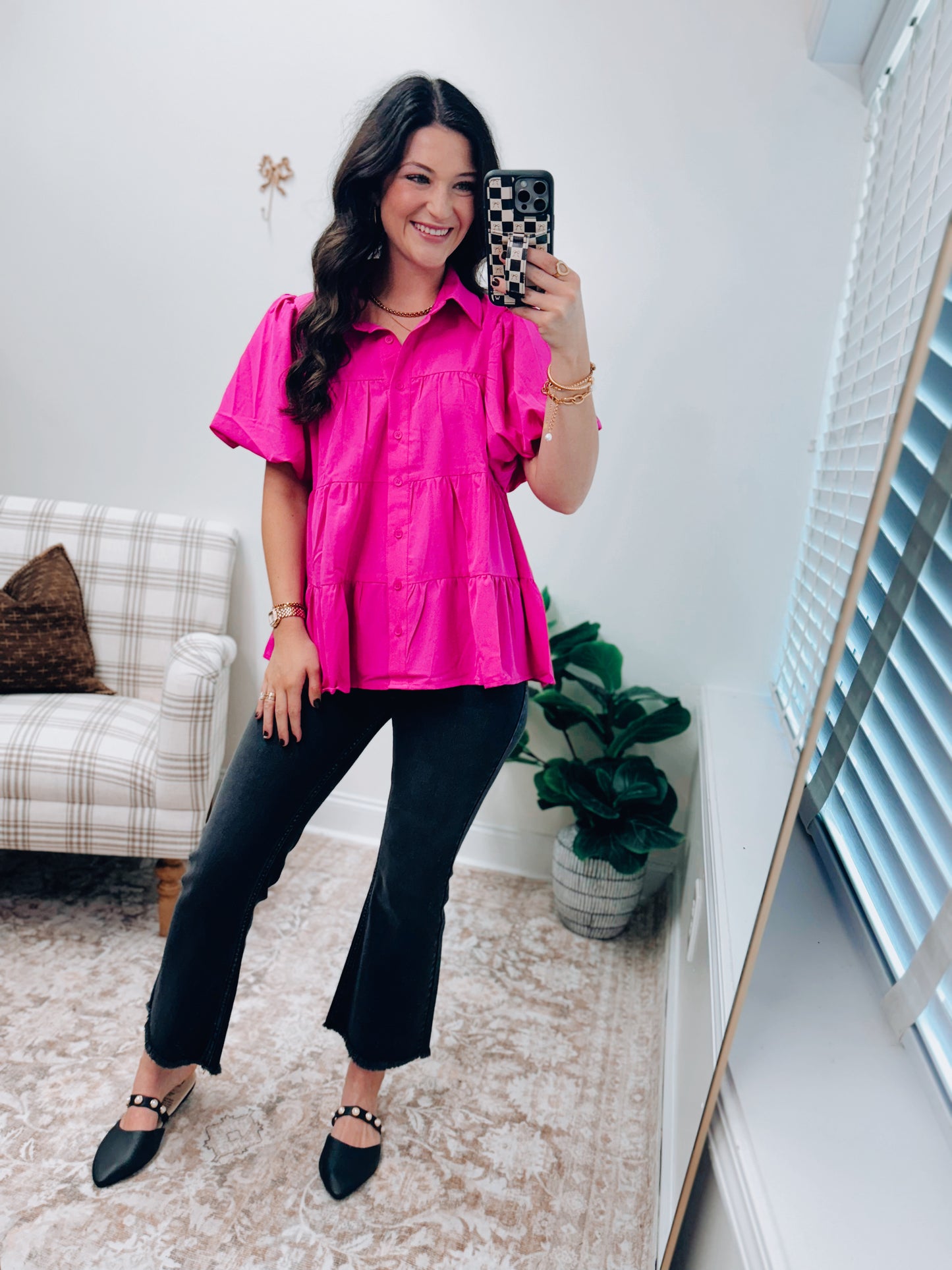 Magenta Tiered Puff Top