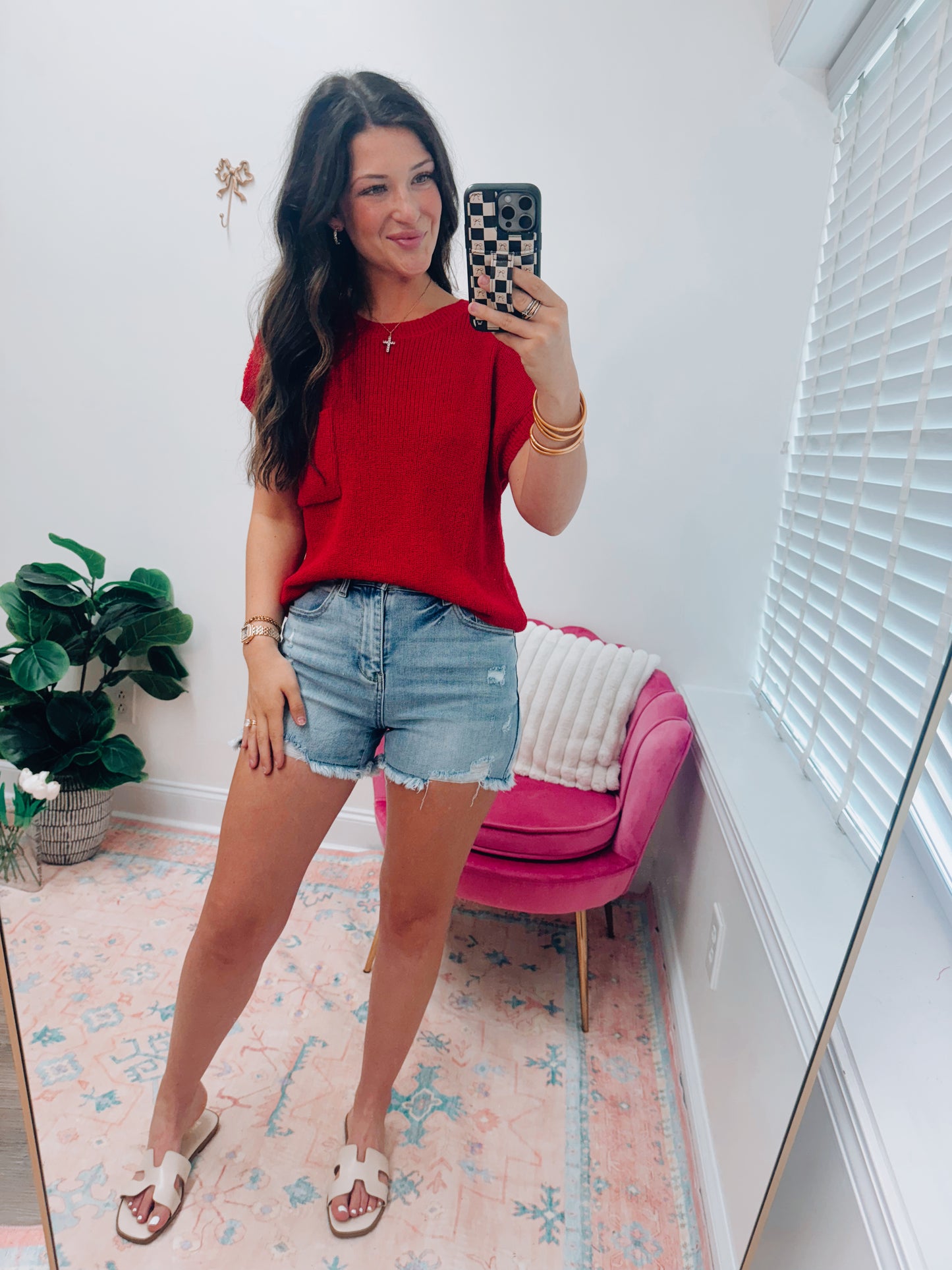 Red Pocket Knit Top