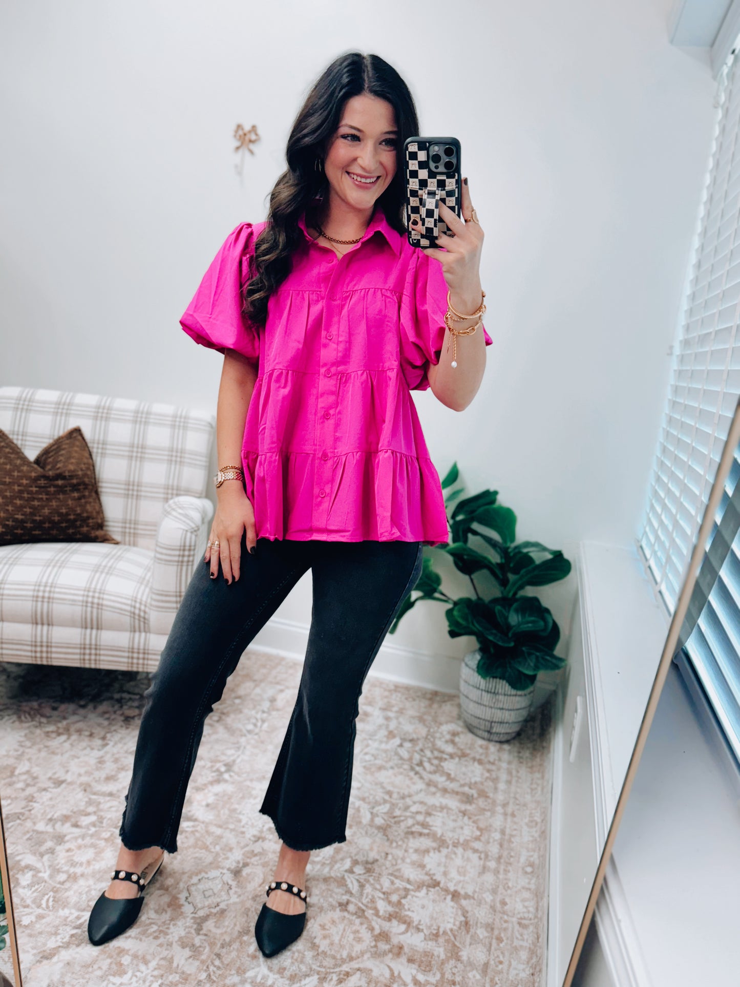 Magenta Tiered Puff Top