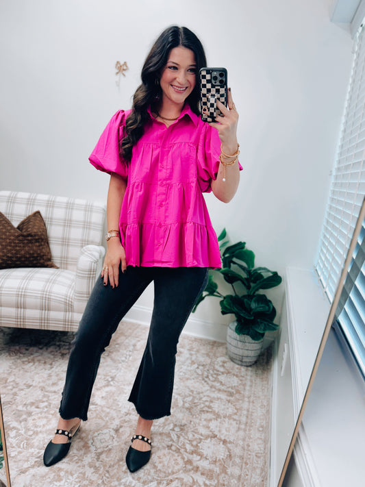 Magenta Tiered Puff Top