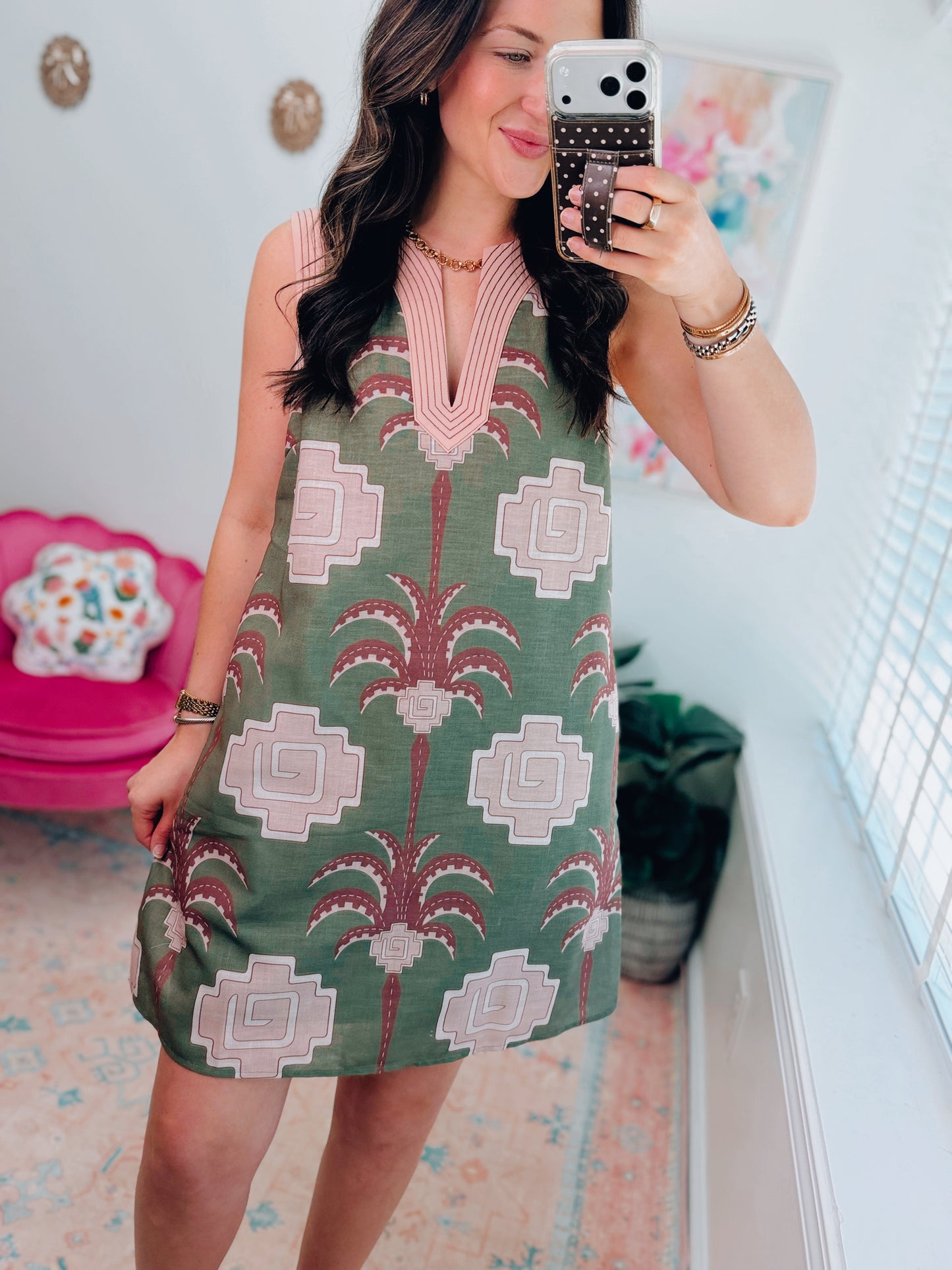Palm Paradise Olive Linen Mini Dress