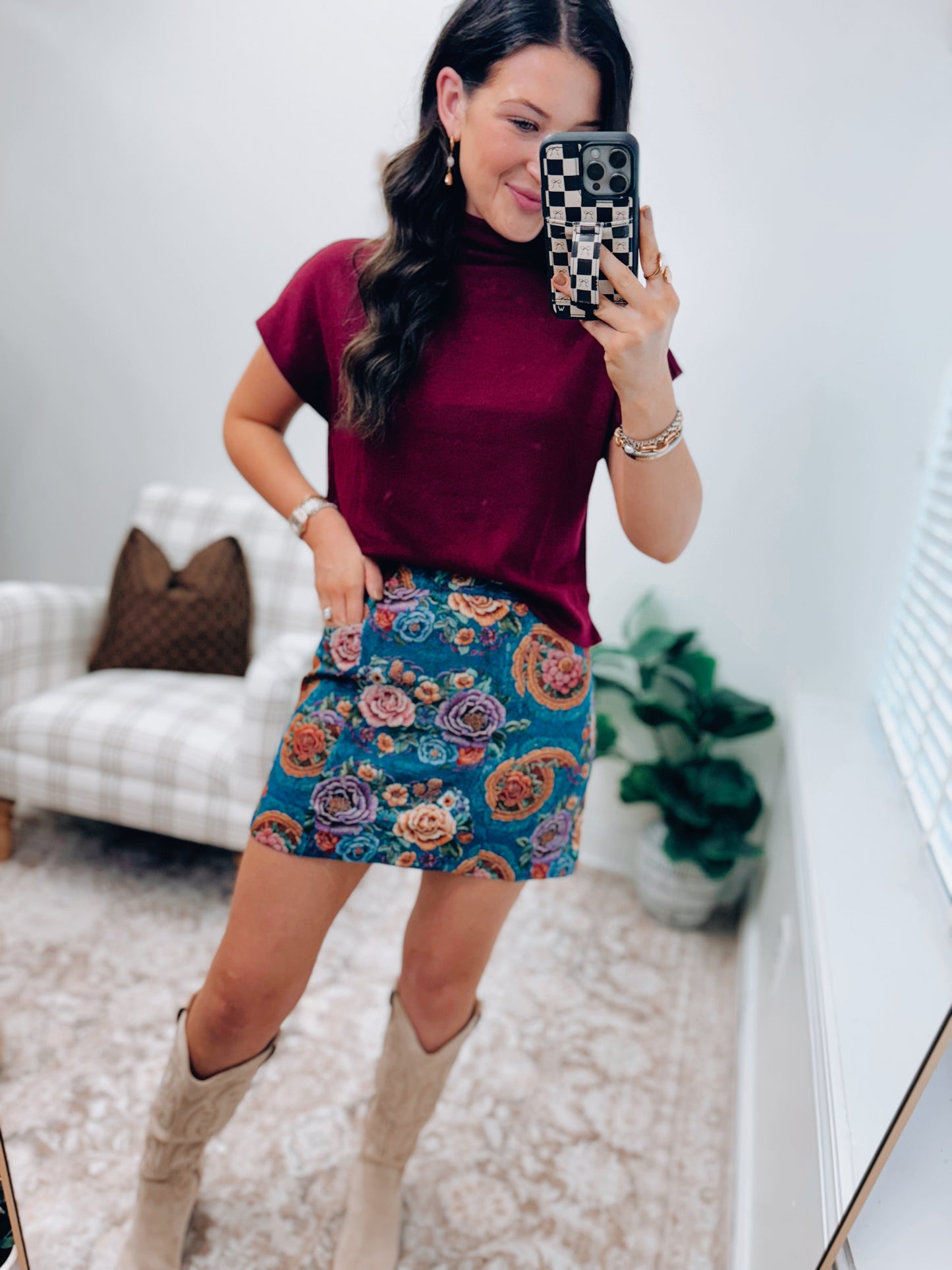 Floral Jacquard Tapestry Mini Skirt