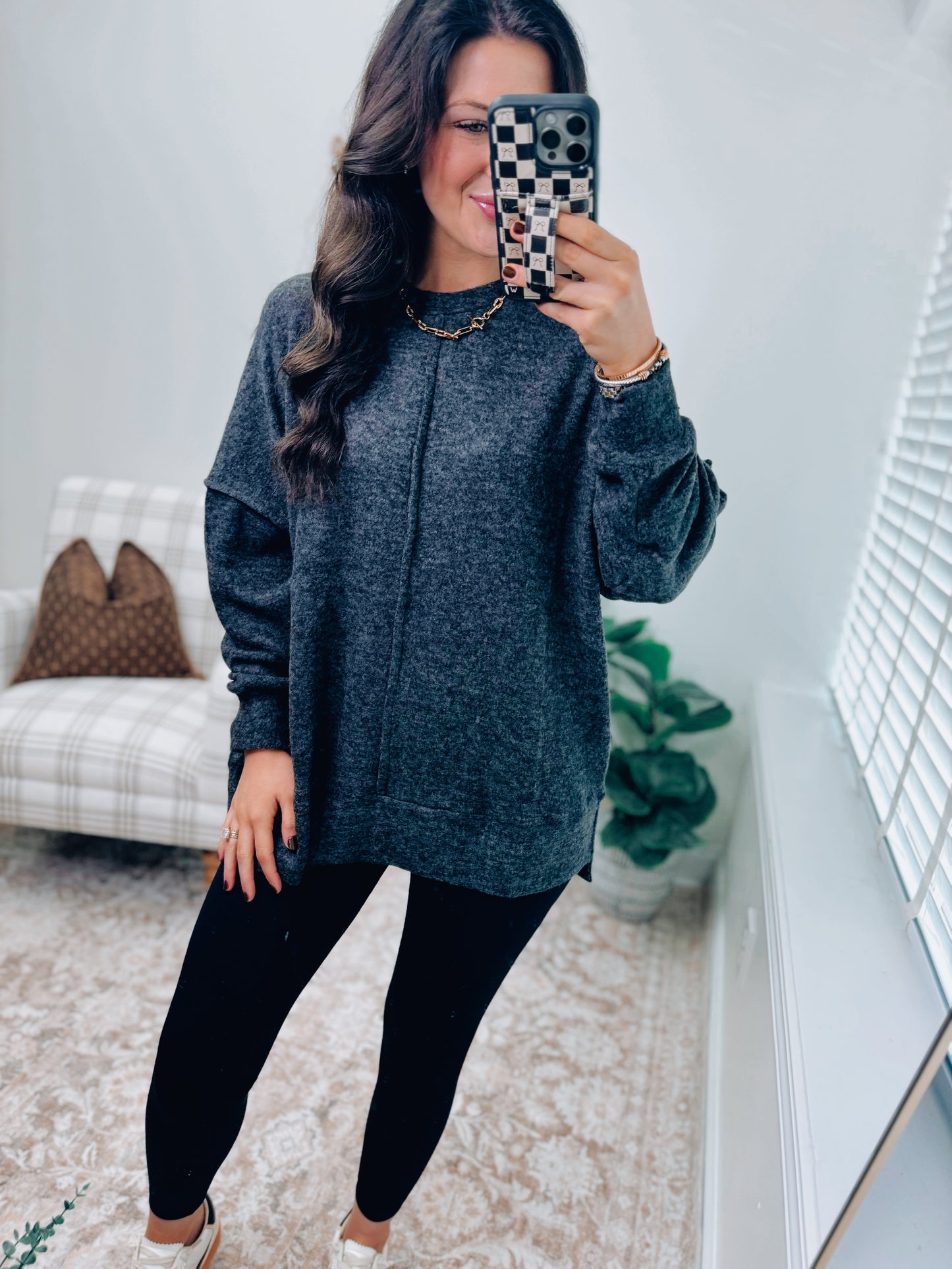 DOORBUSTER Oversized Front Seam Brushed Sweater - Black