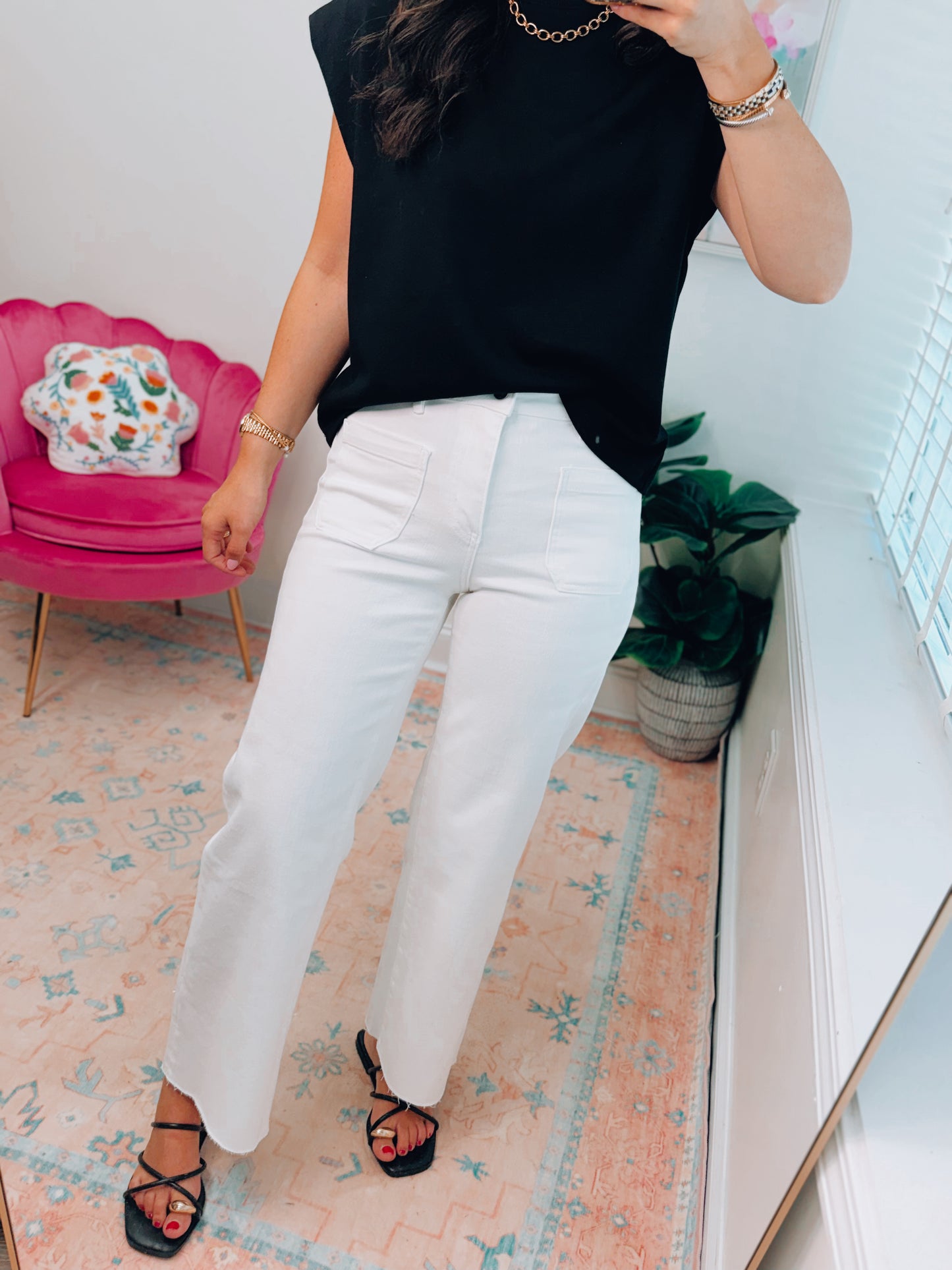 Mica White HR Wide Leg Crop Denim