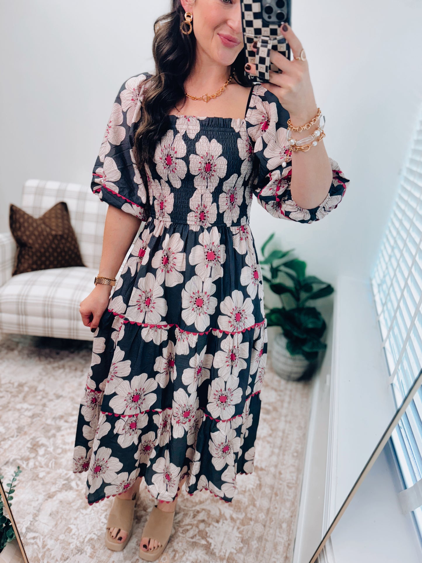 Floral Printed Tiered Midi Dress
