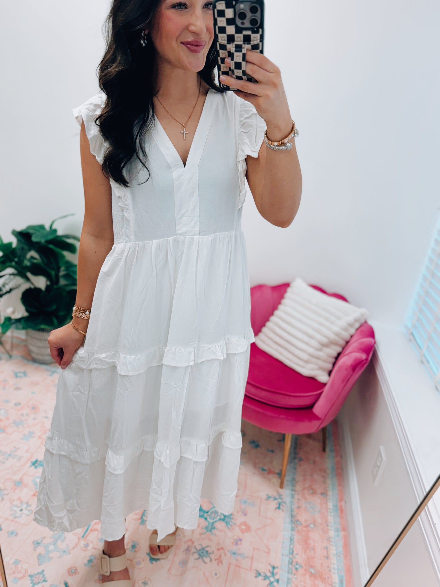 Claire Tiered Midi Dress - White
