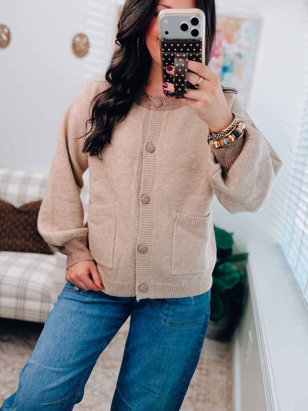 Cozy Contrast Button Cardigan