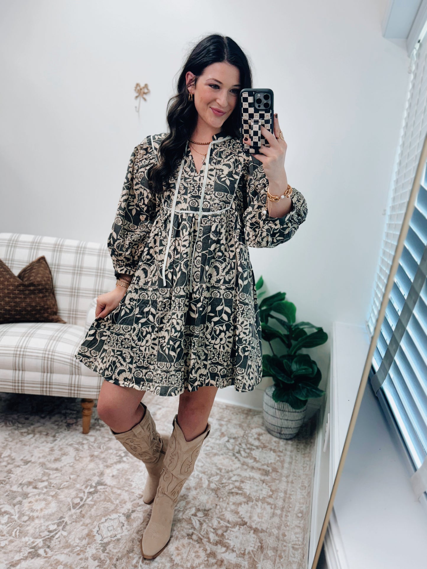 Baylor Olive Print Mini Dress