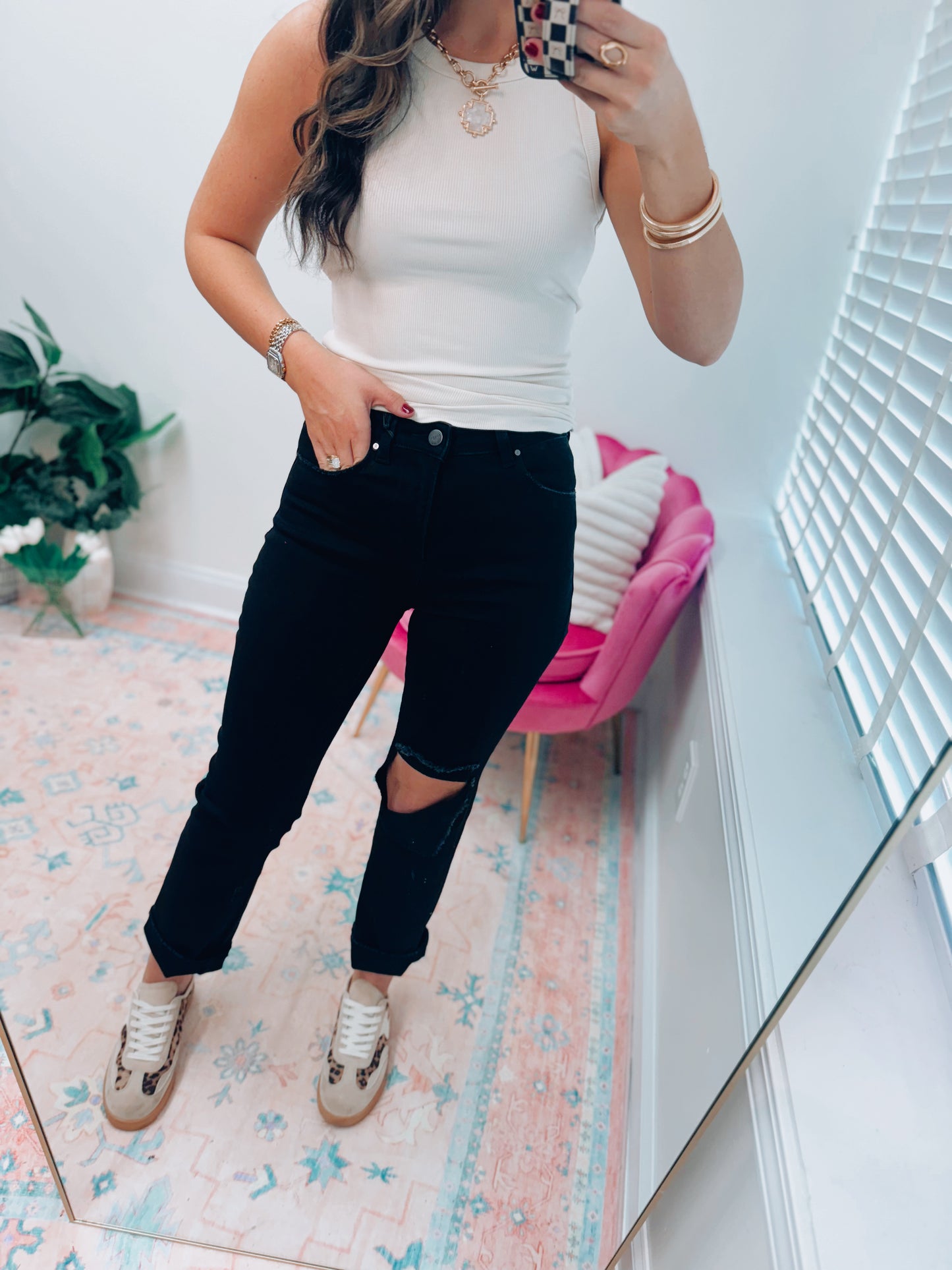Leona Black Risen Knee Patch Denim