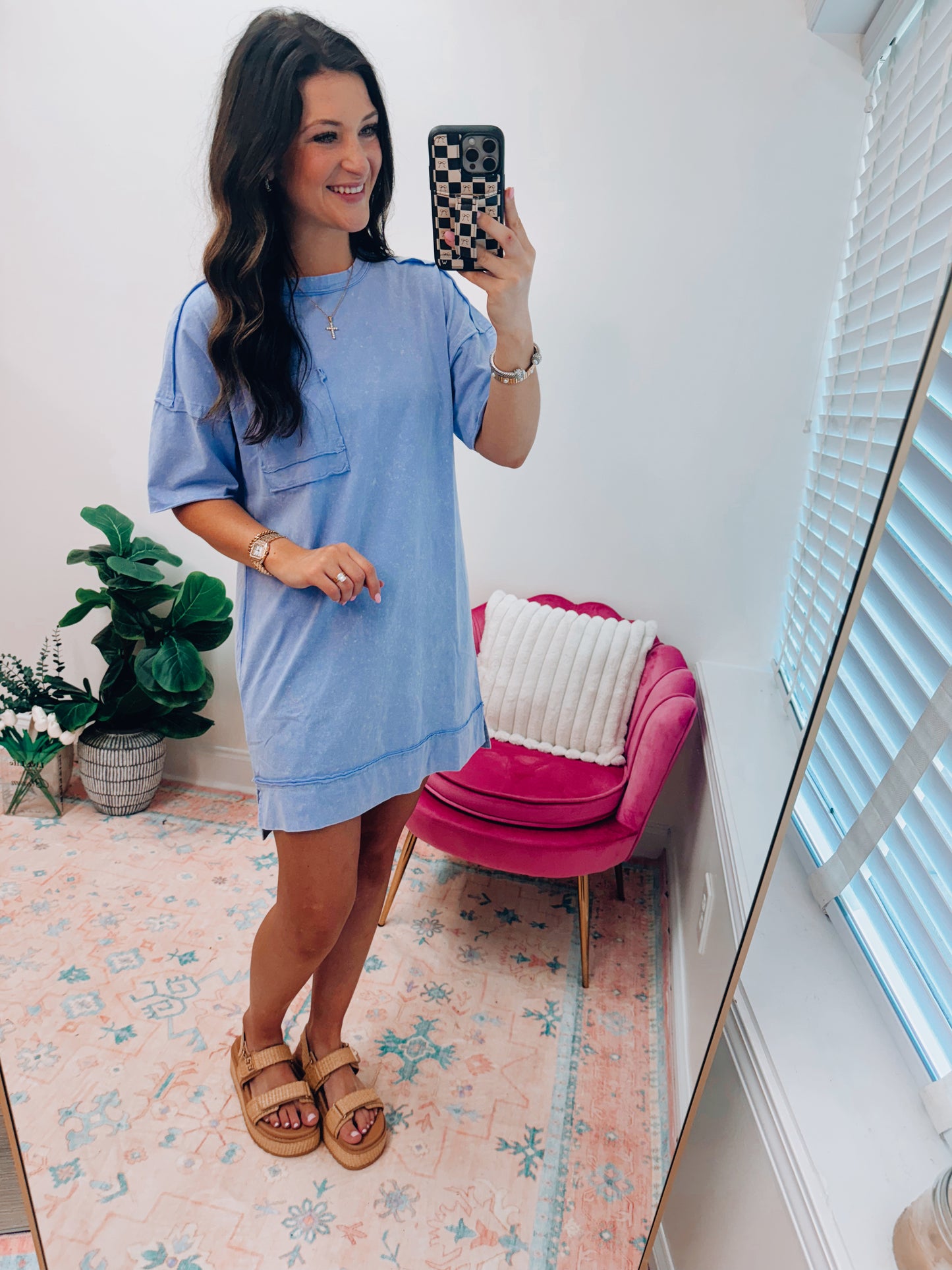 Easy Going Mineral Wash Tee Dress - Blue
