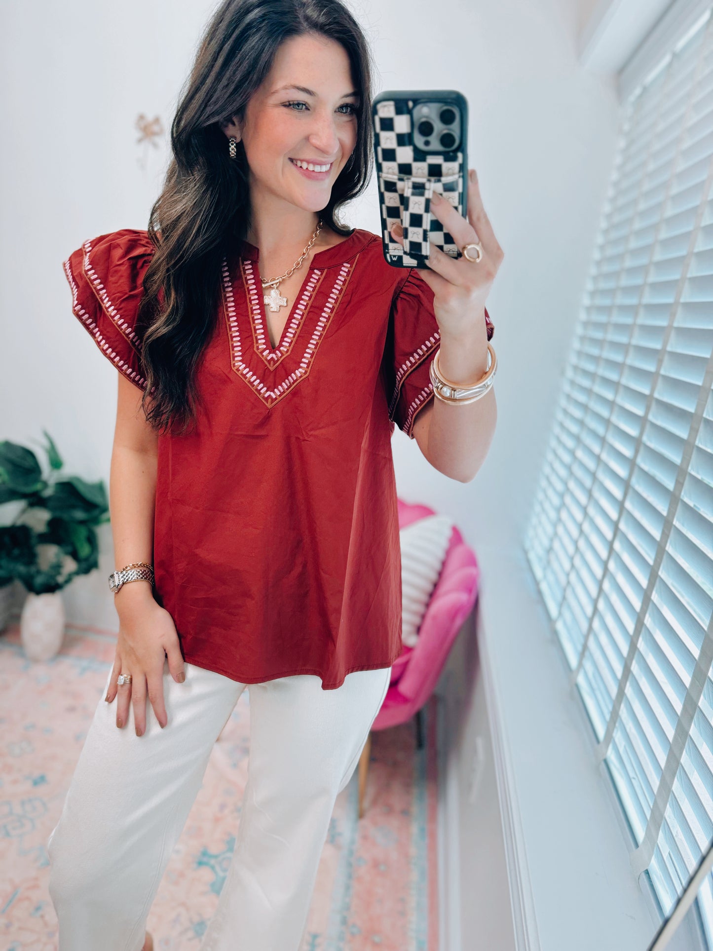 Rust Haven Ruffle Top