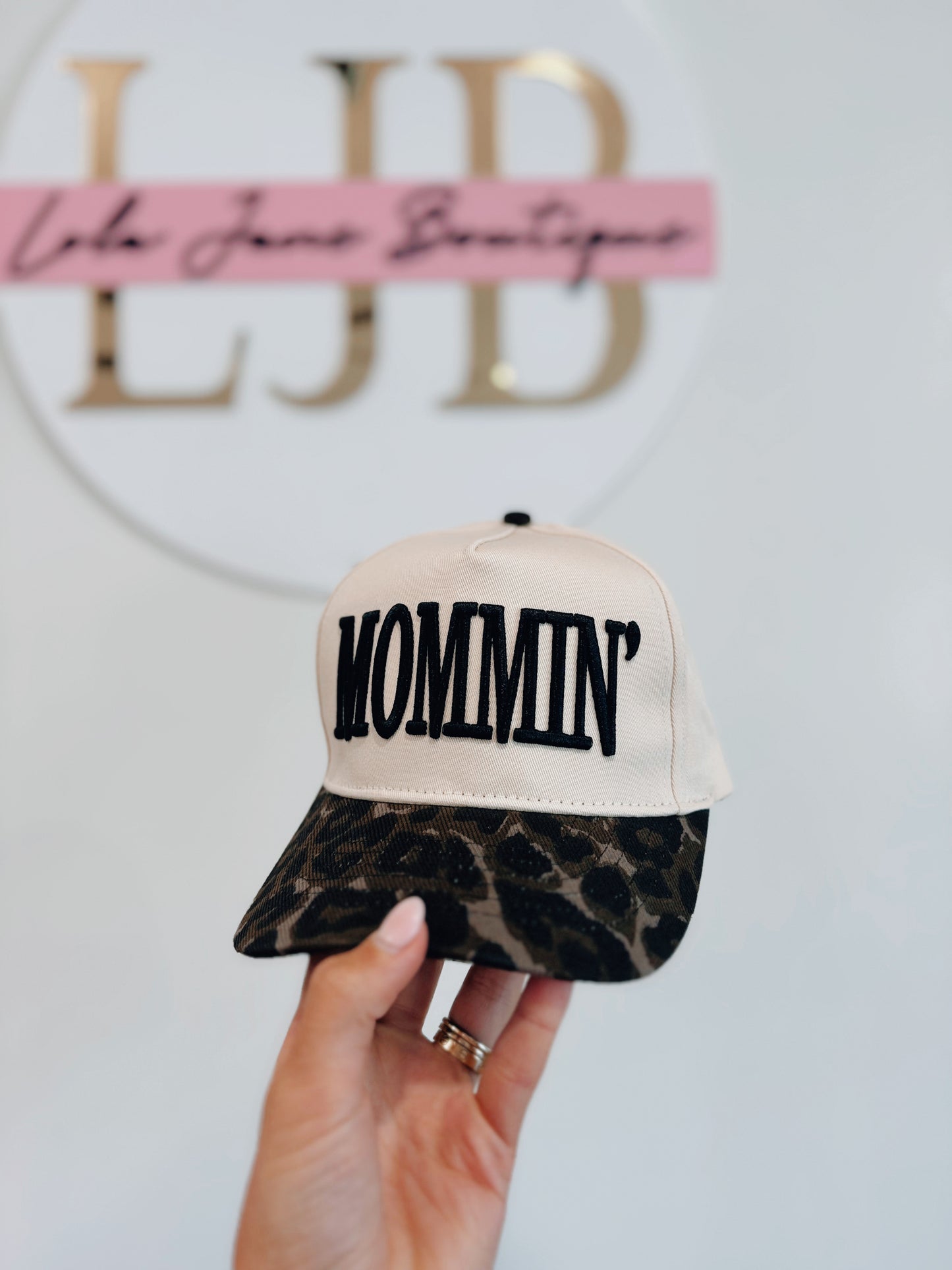 MOMMIN' 3D Embroidered Trucker Hat - Leopard