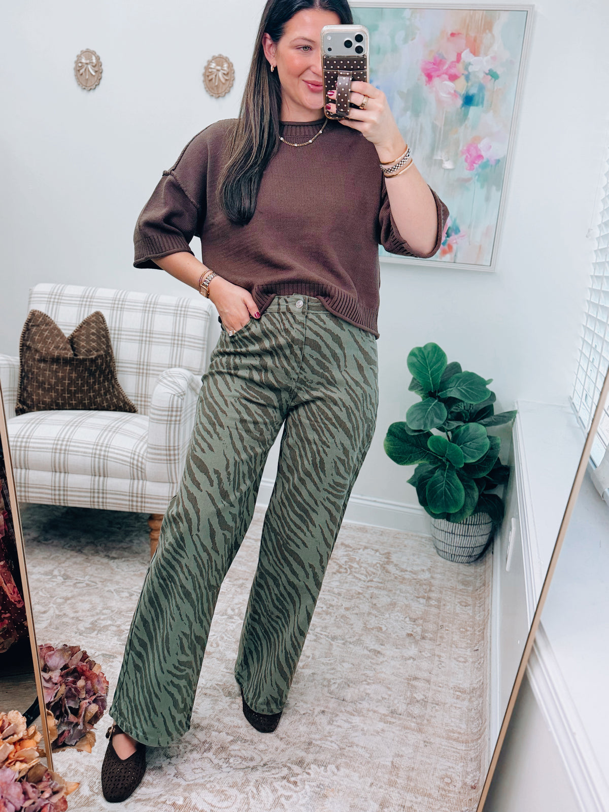 Quinn Army Zebra Denim Wide-Leg Pants