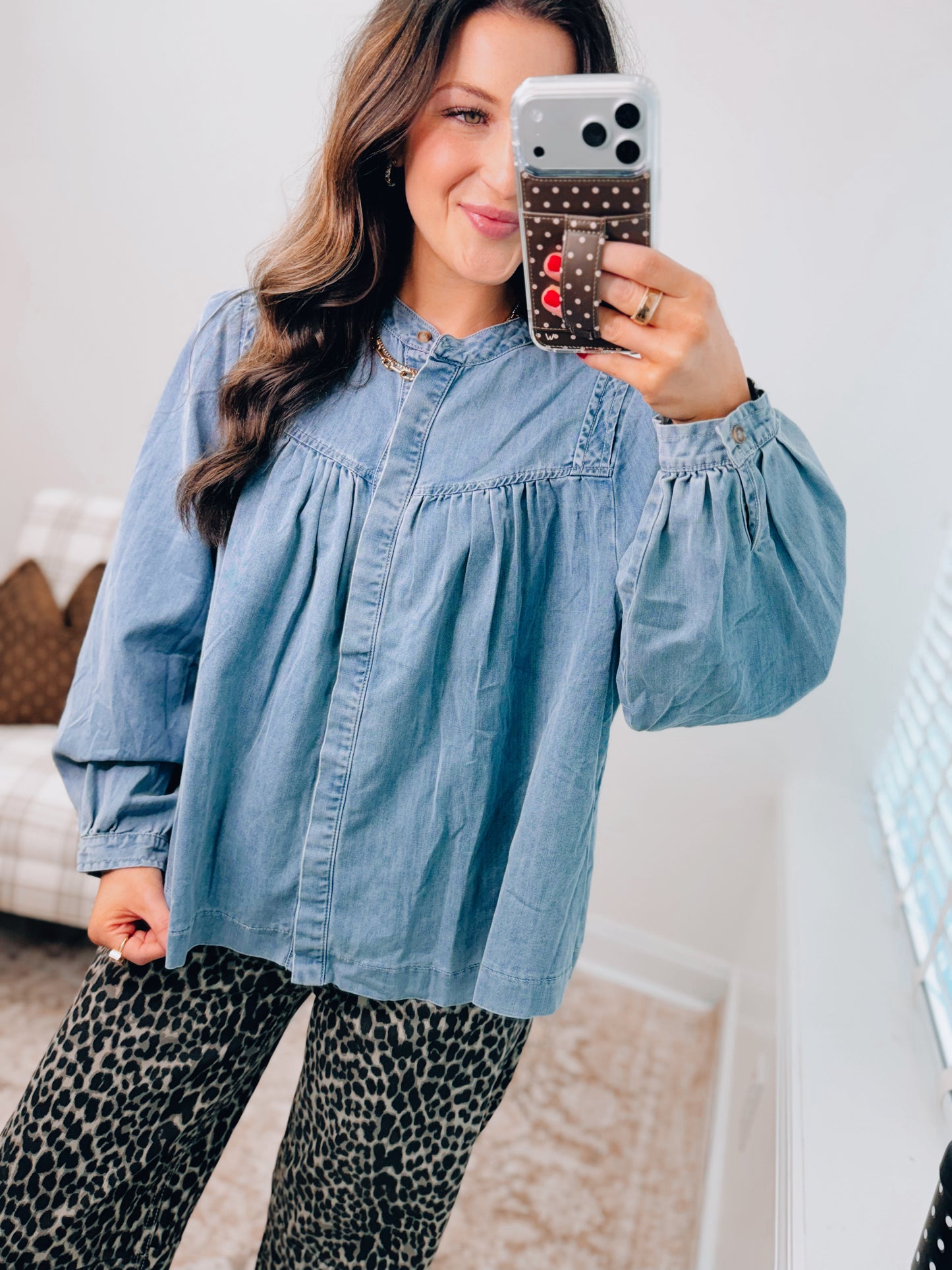 Hadley Closed Button Denim Top