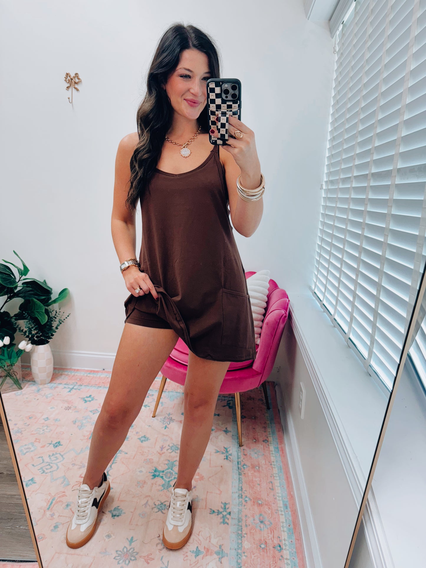 Chocolate Front Pocket Romper Dress