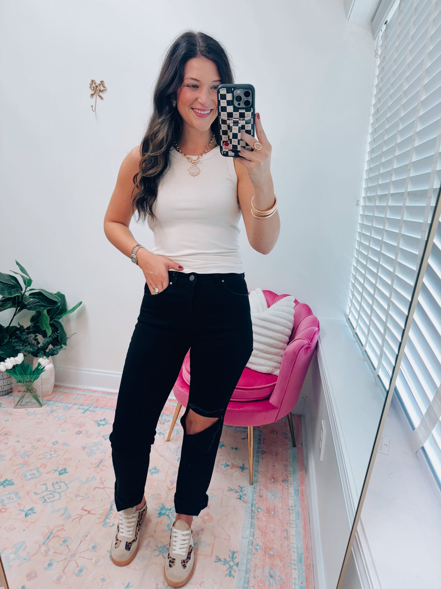 Leona Black Risen Knee Patch Denim