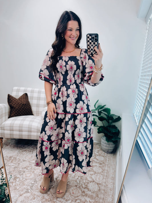 Floral Printed Tiered Midi Dress